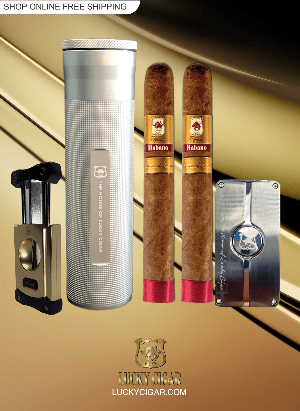 Habano Cigars: Especial Habano by Lucky Cigar: Set of 2 Cigars with Lighter, Cutter, Torch