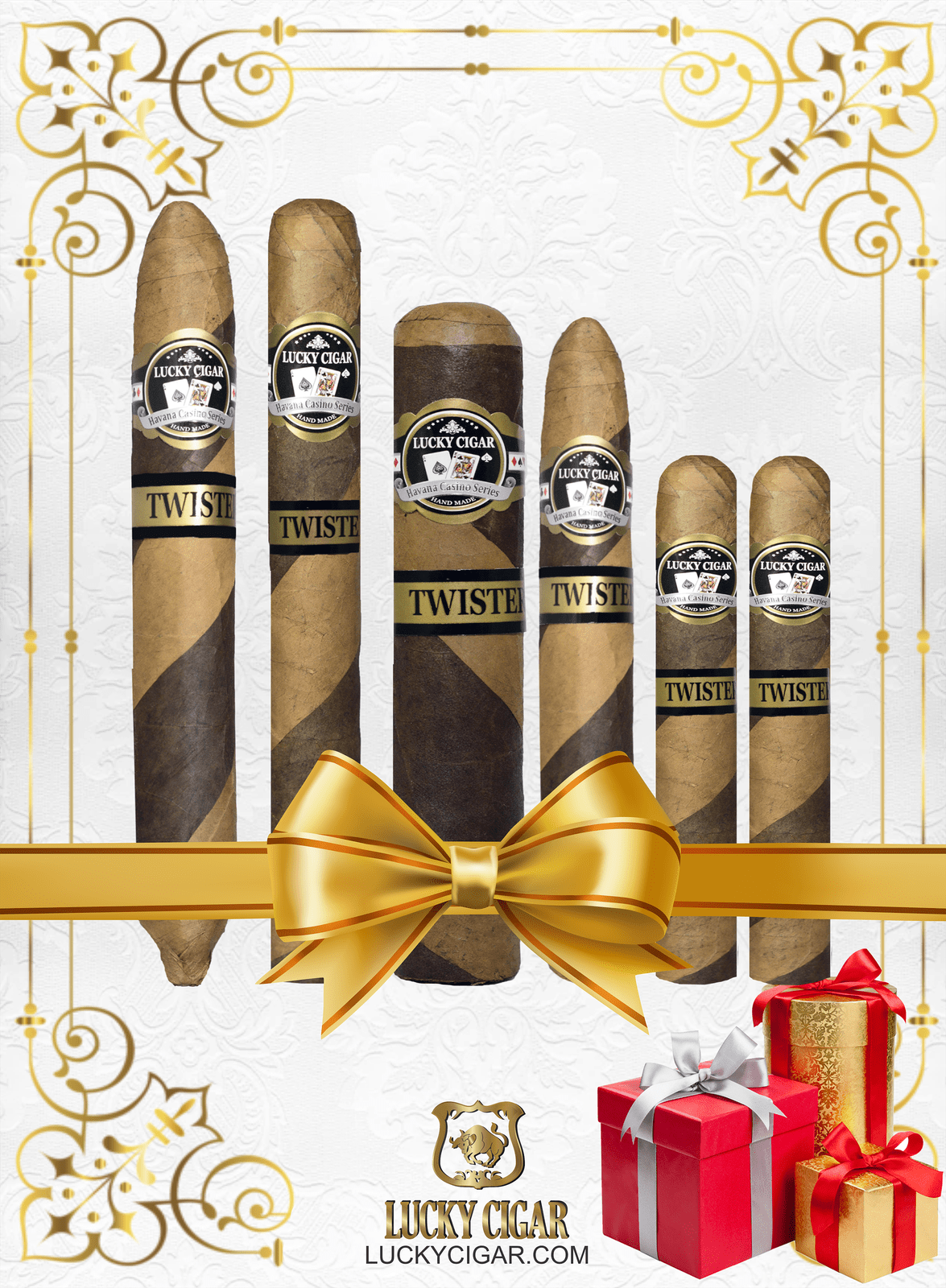 Lucky Cigar Sampler Sets: Set of 6 Twister Cigars, Churchill, Salomon, Robusto, Gordo, Torpedo, Double Robusto 