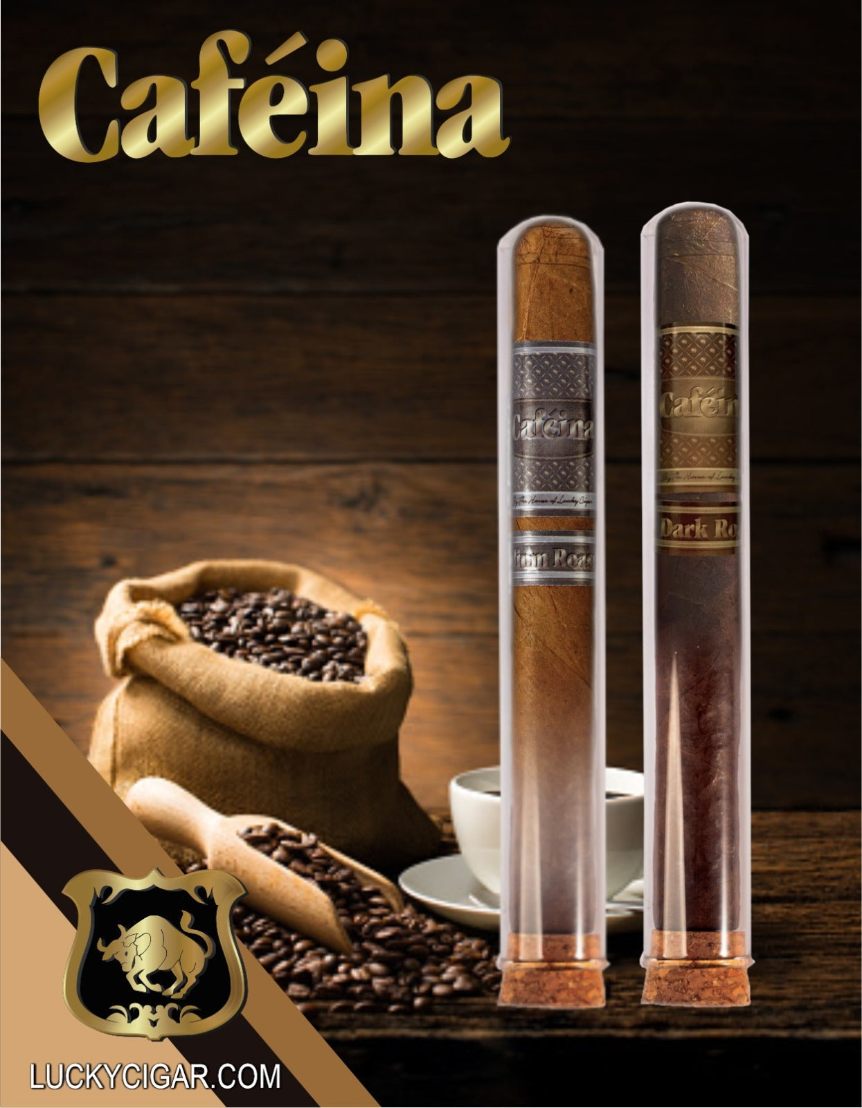 Infused Cigars:  Set of 2 Cigars, 1 Cafeina Dark Roast, 1 Cafeina Medium Roast in Crystal 6x50