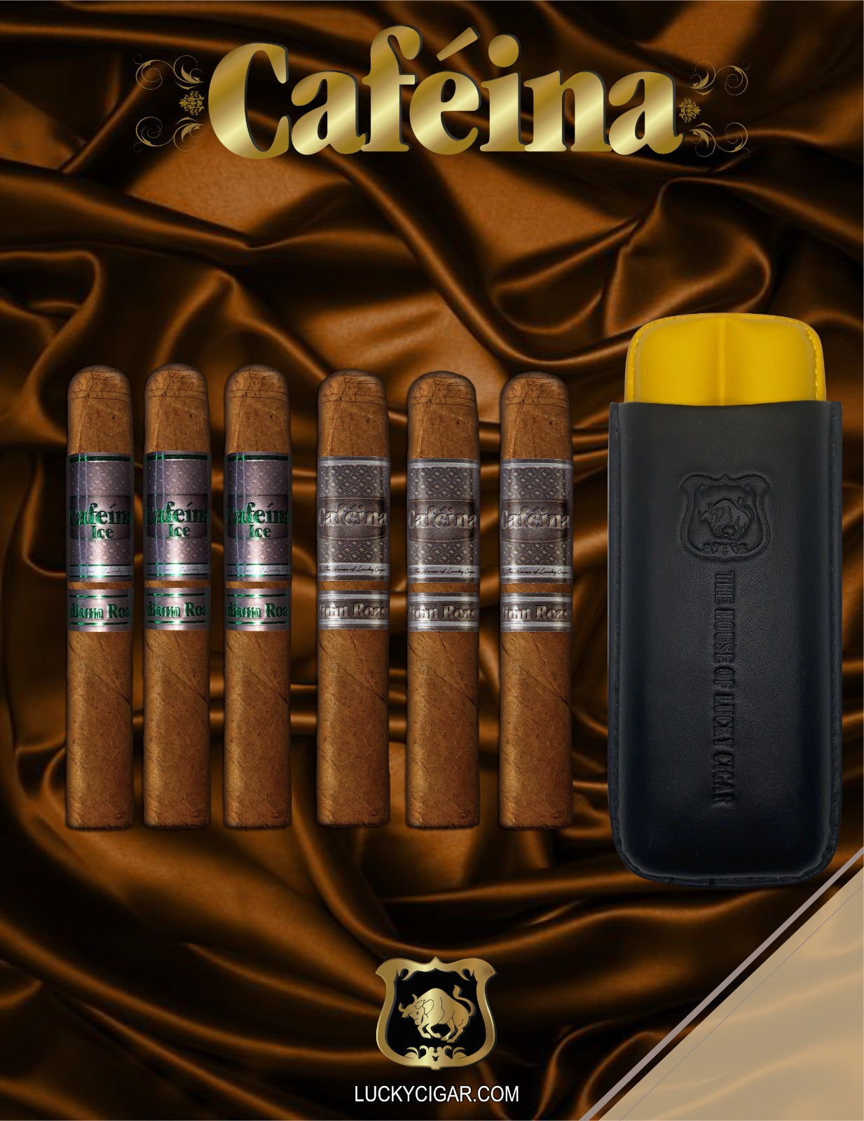 Infused Cigars: Set of 6 Cafeina Medium Roast Cigars - 3 Toro 5x52, 3 Ice Toro 6x52 with a Travel Humidor
