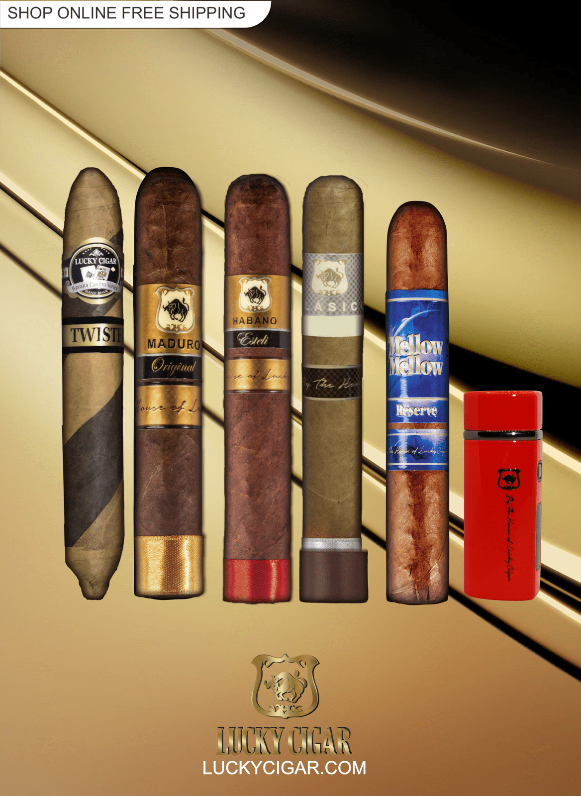 Cigars Random Lucky Cigar Sampler Sets: Set of 5 Lucky Cigars with Torch
