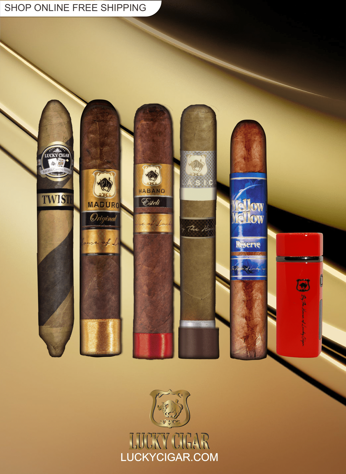 Lucky Cigar Sampler Sets: Set of 5 Lucky Cigars with Torch