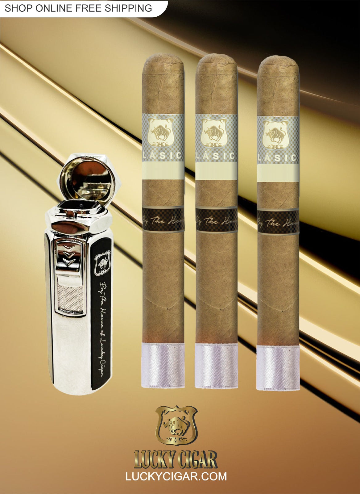 Classic Cigars - Classico by Lucky Cigar: Set of 3 Toro Cigars with Torch Lighter 