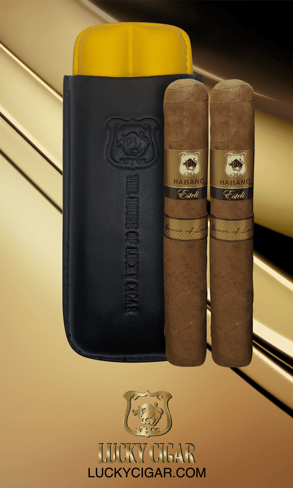 Cigar Lifestyle Accessories: Set of 2 Habano Cigars with Travel Humidor in Black/ Yellow Leather