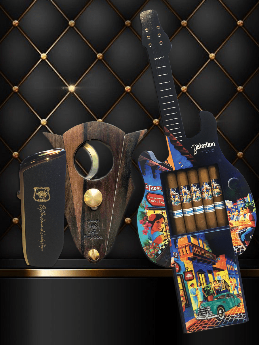 The Distortion Set: Distortion Guitar Box of 10 Toro Cigars with Torch Lighter and Cutter