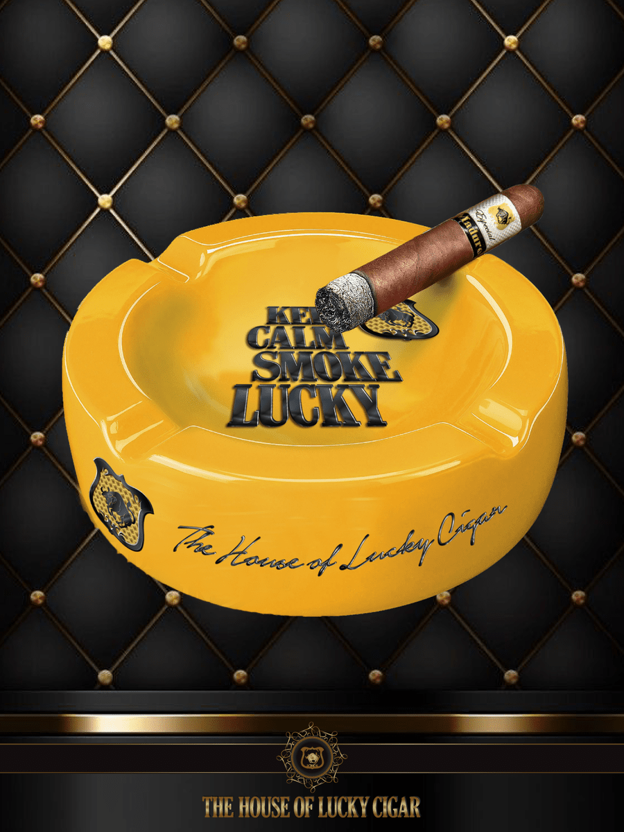 Lucky Ashtrays and Cigar Gift Sets: Ceramic Yellow Glossy Ashtray