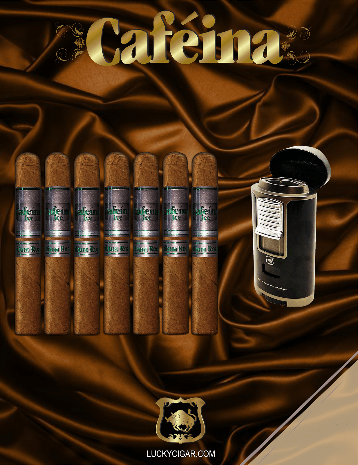 Infused Cigars: Set of 7 Cafeina Ice Medium Roast Toro 6x52 Cigars with Torch Lighter