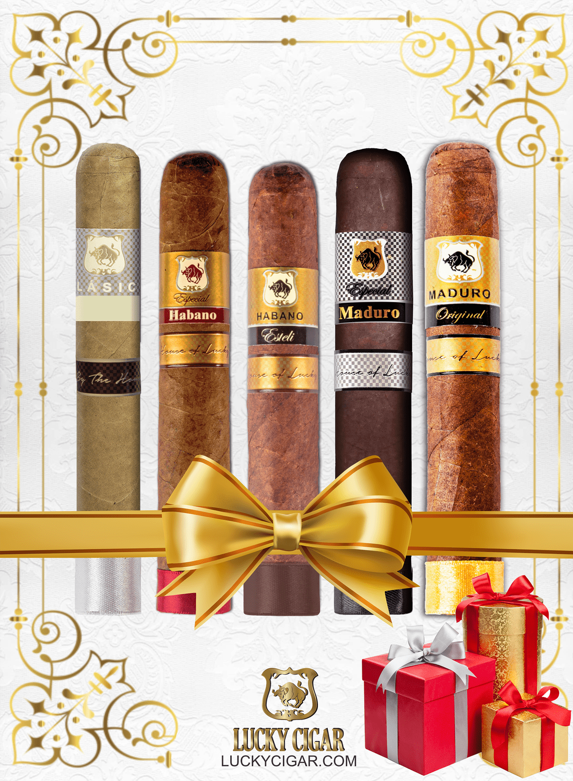 Lucky Cigar Sampler Sets: Set of 5 Toro Cigars, Classico, Especial Habano, Habano Esteli, Maduro Especial, Maduro Original