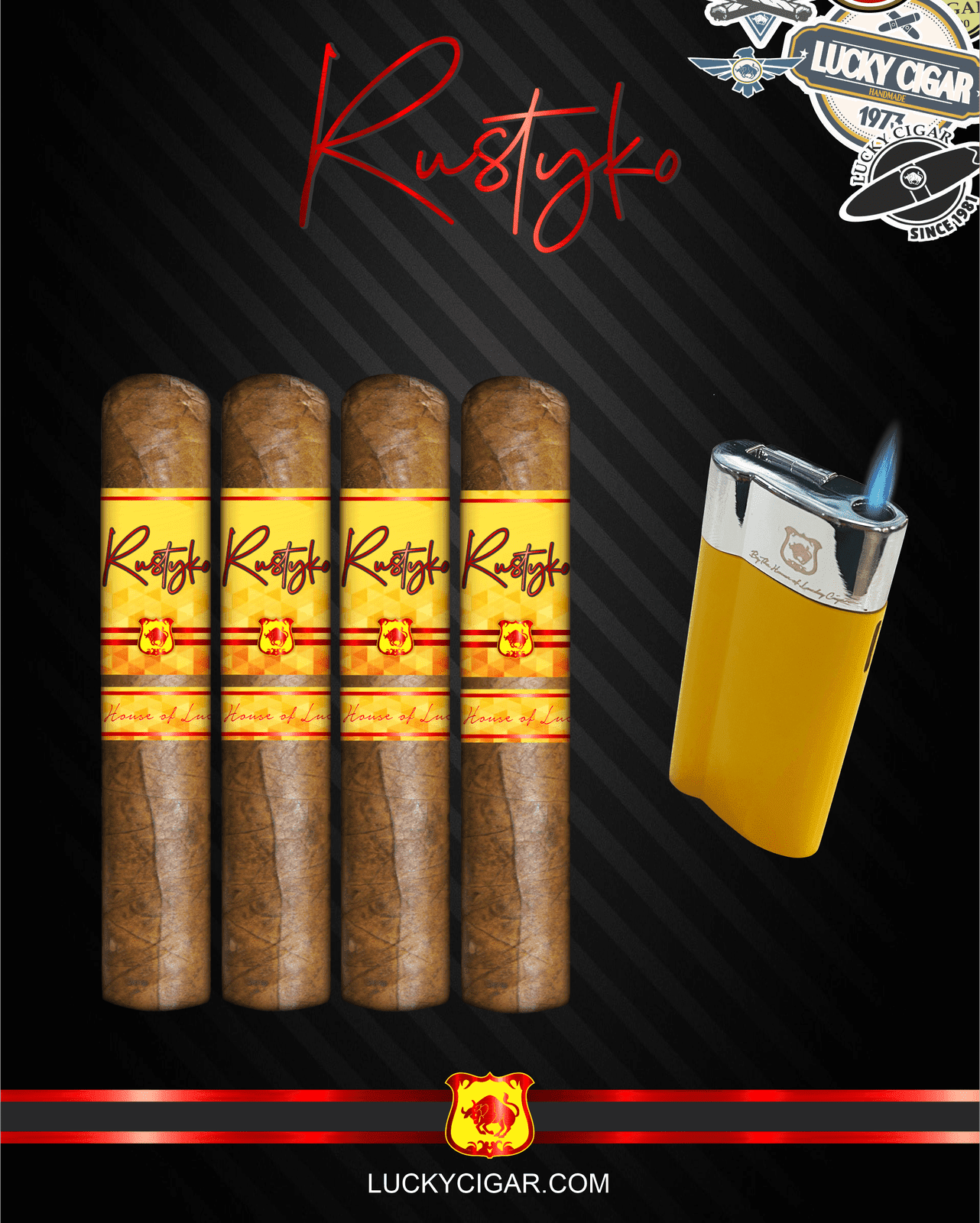 Lucky Cigar Sampler Sets: Set of 4 Rustyko 5x54 Cigars with Torch