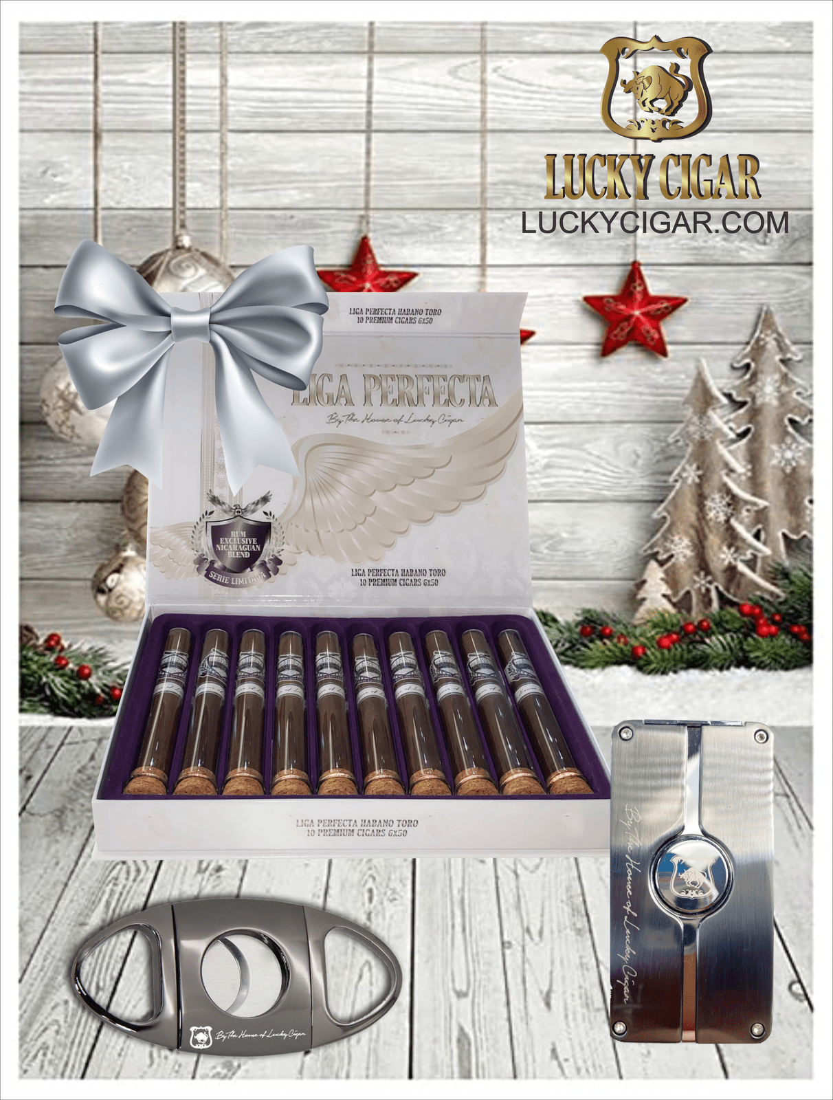 Cigar Gift Sets: Liga Perfecta 7x50 Box of 10 with Cutter, Torch