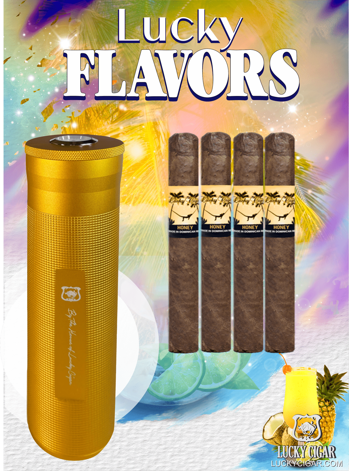 Flavored Cigars: Lucky Flavors 4 Honey Cigar Set with Travel Humidor