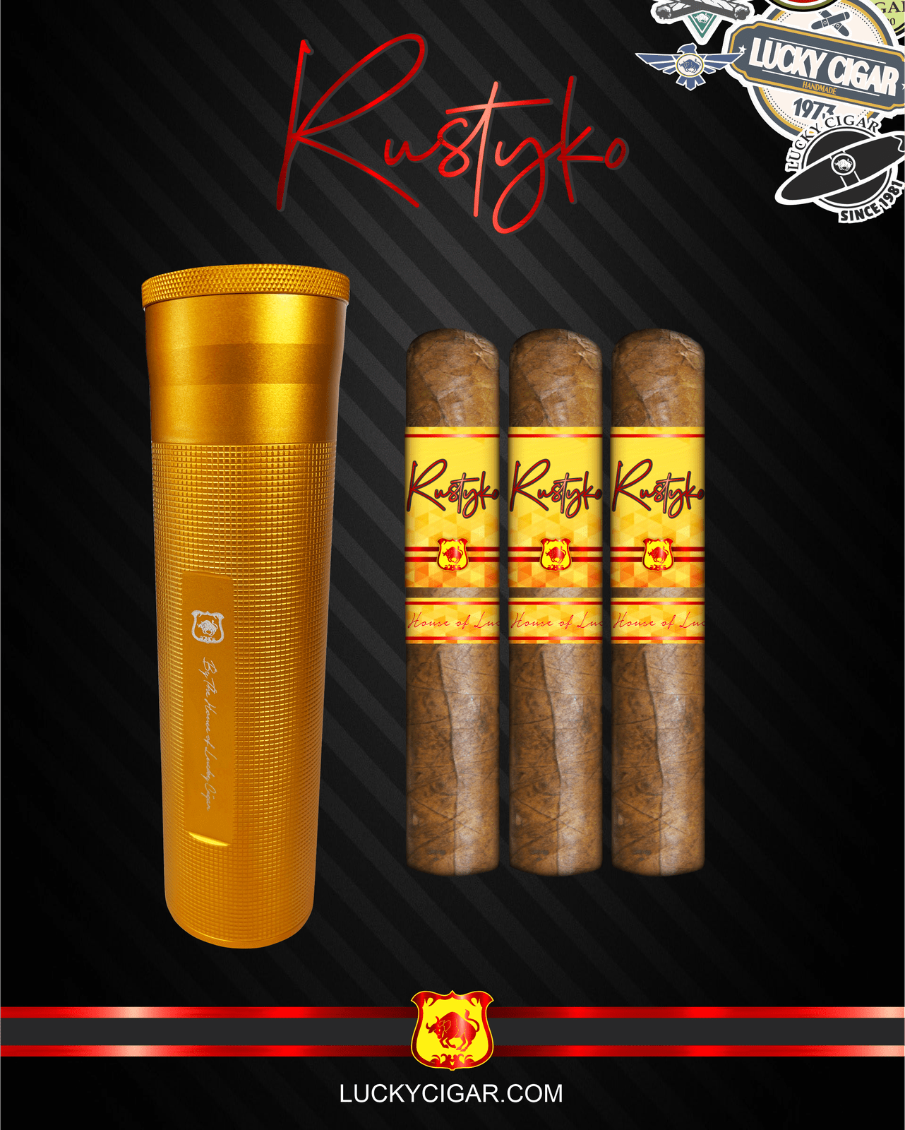 Infused Cigars: Rustyko Robusto 5x54 Cigars - Set of 3 with Gold Travel Humidor