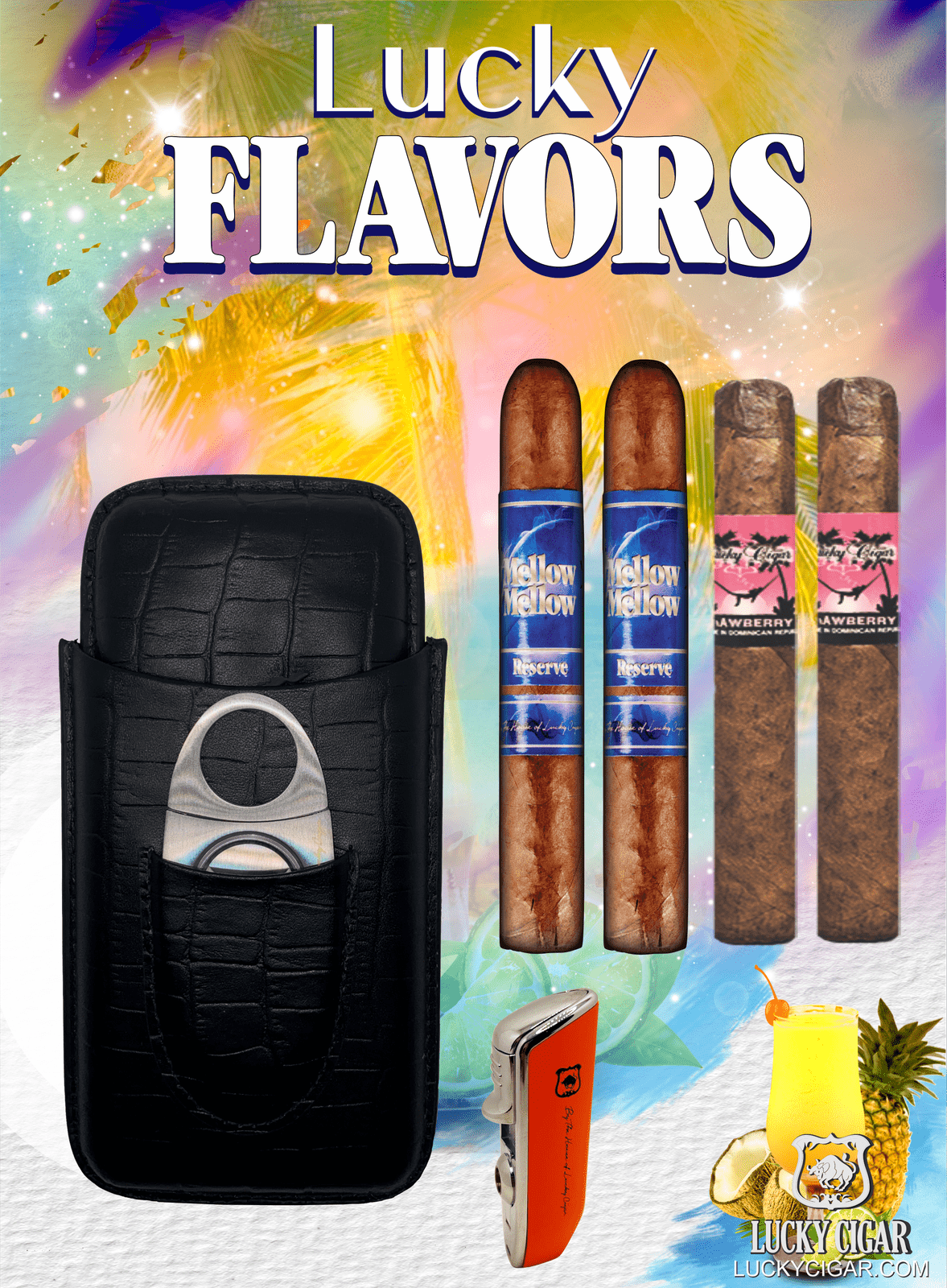 Flavored Cigars: Lucky Flavors and Infused 4 Cigar Set with Humidor and Lighter