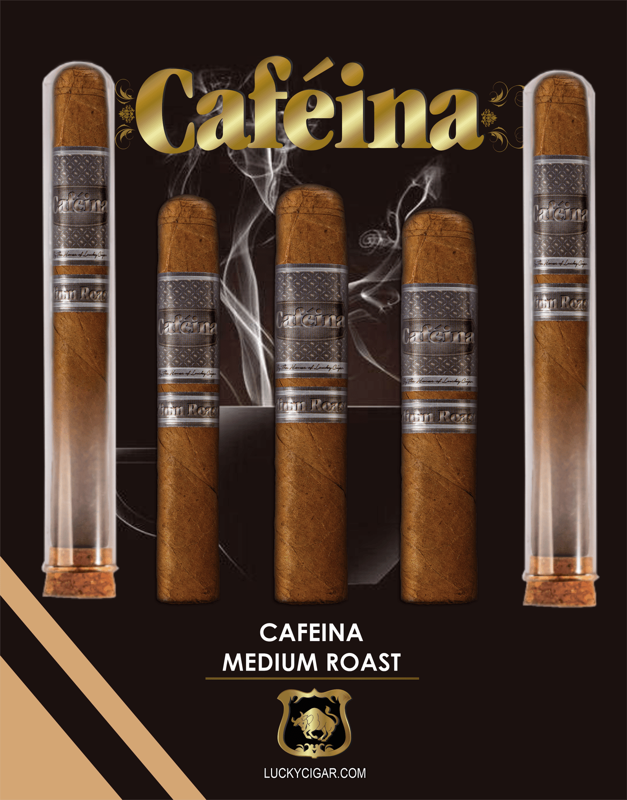 Infused Cigars: Set of 5 Cafeina Medium Roast Cigars - 3 Magnum 5x58 and 2 Toro in Crystal 6x52