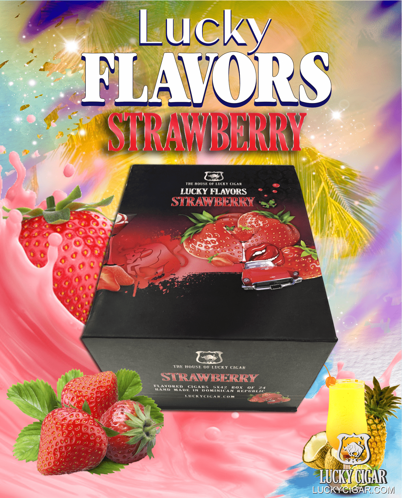 Flavored Cigars: Lucky Flavors Strawberry 5x42 Box of 24 Cigars