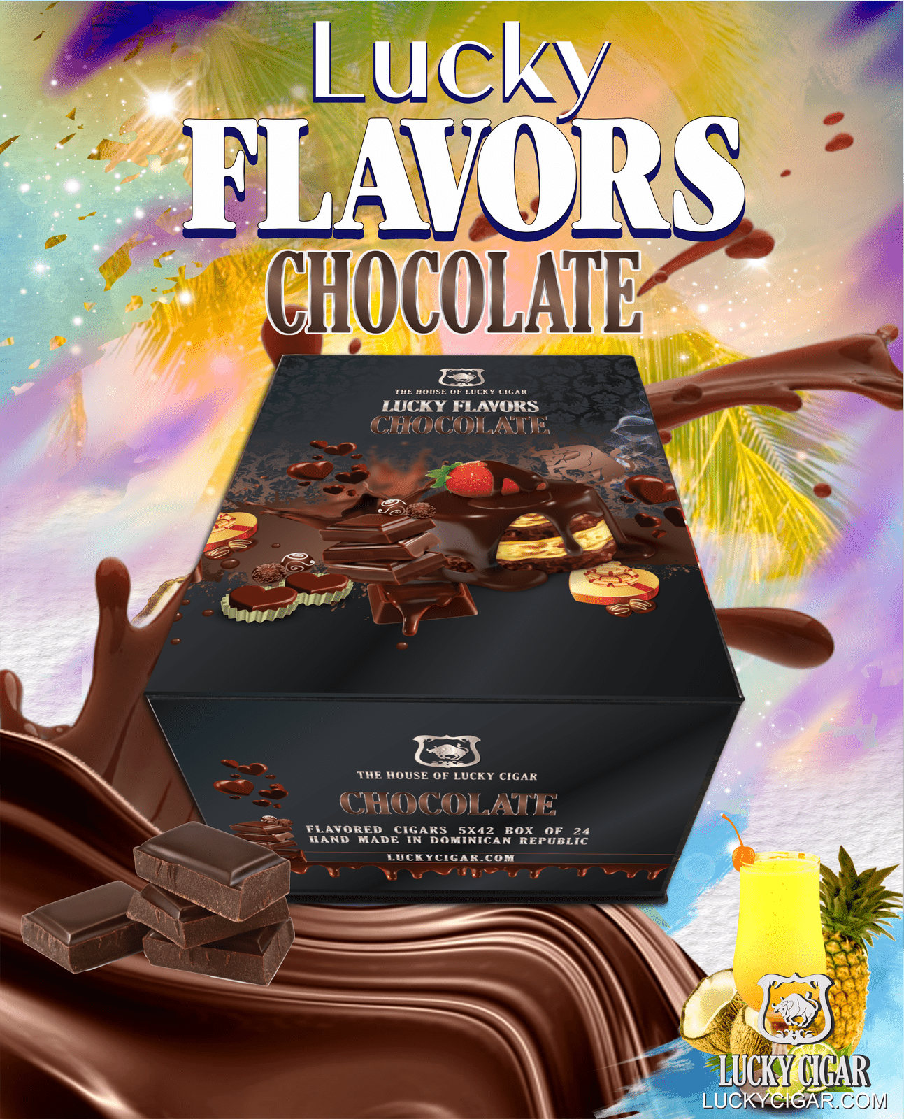 Flavored Cigars: Lucky Flavors Chocolate 5x42 Box of 24 Cigars