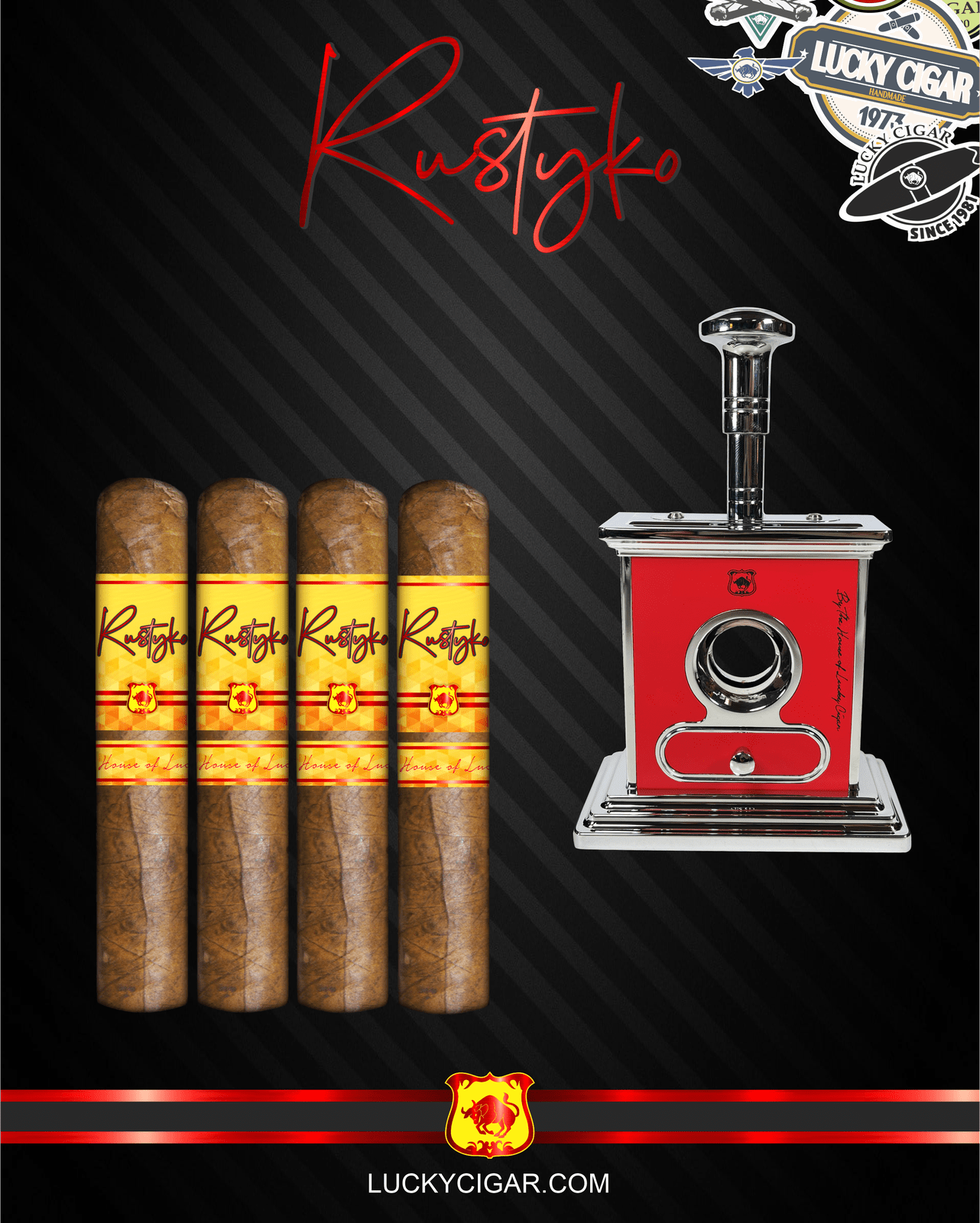 Infused Cigars: Rustyko Robusto 5x54 Cigars - Set of 4 with Red Table Cutter