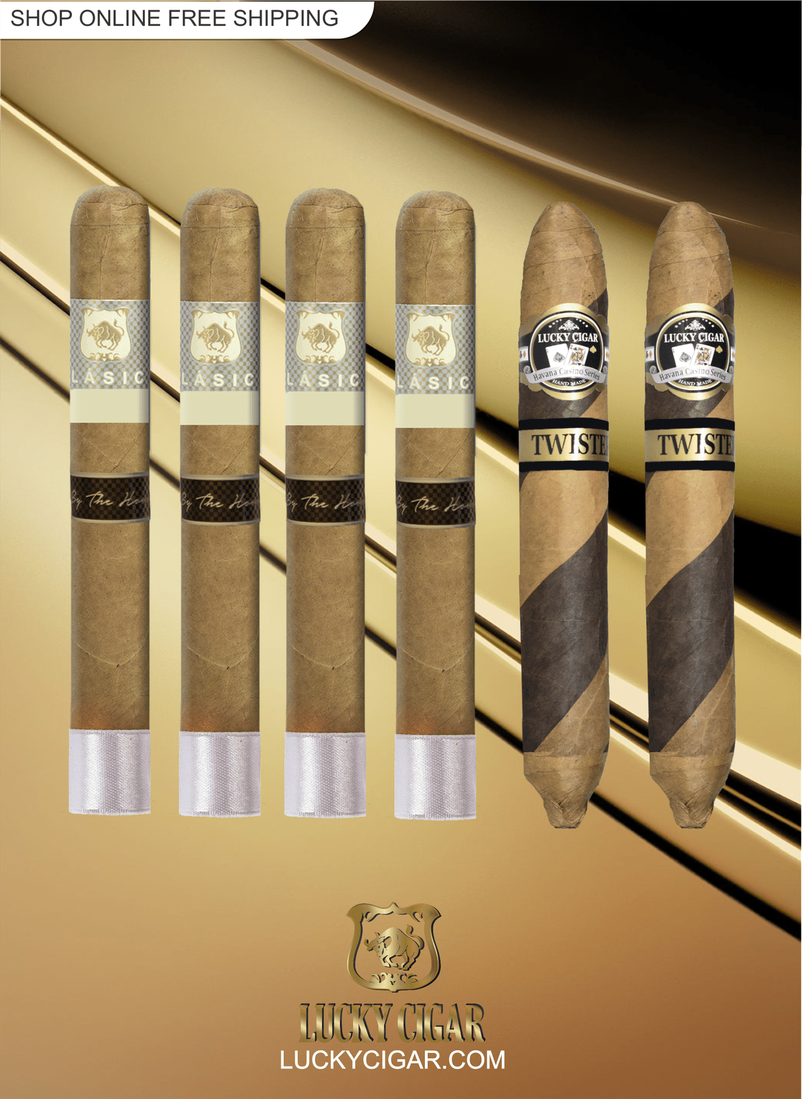 Lucky Cigar Sampler Sets: Set of 6 Cigars with Classico, Twister