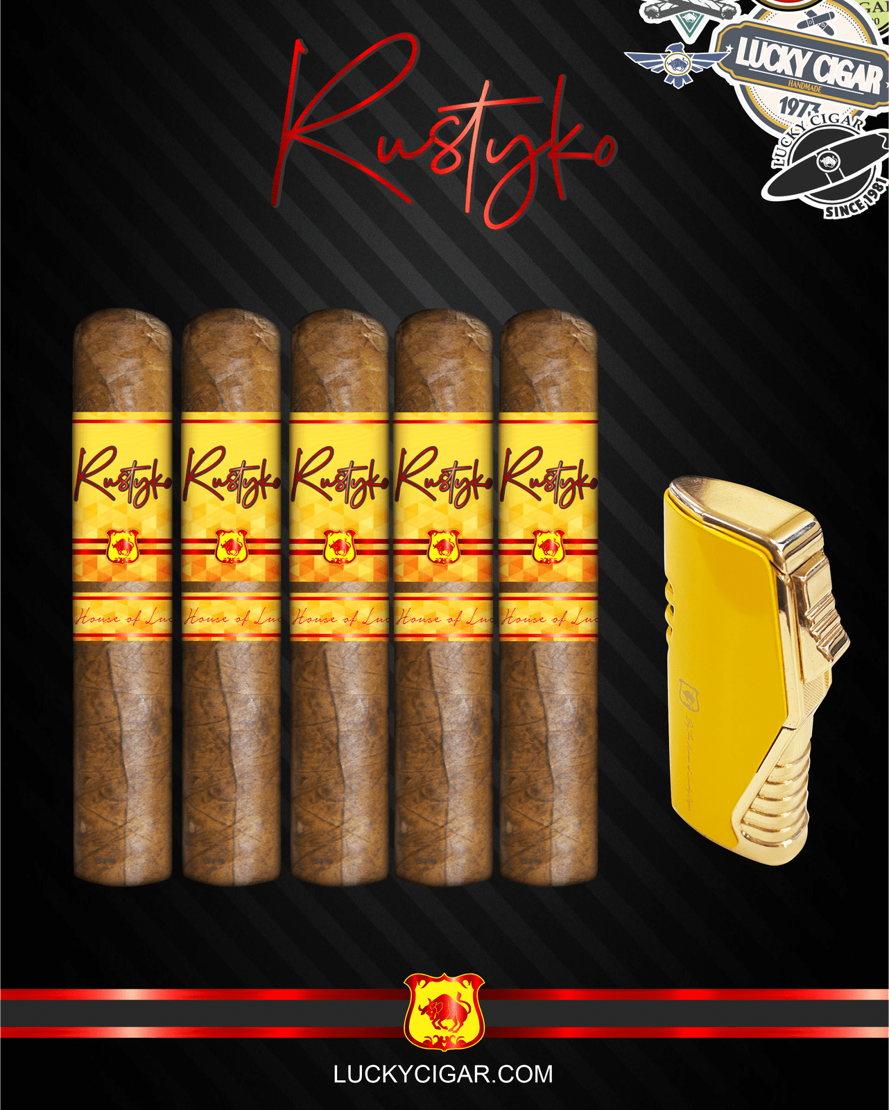 Infused Cigars: Rustyko Robusto 5x54 Cigars - Set of 5 with Yellow Torch