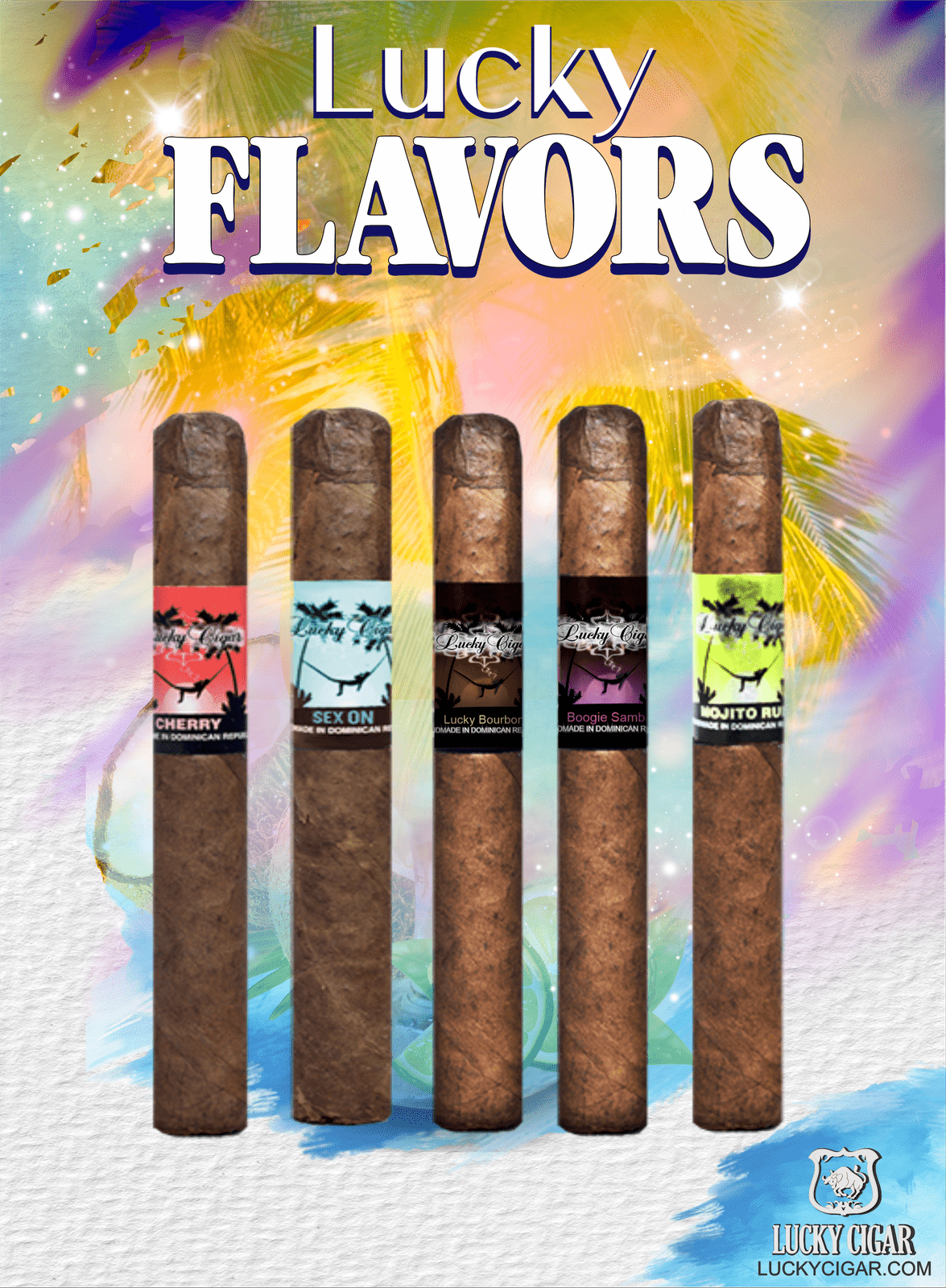 Flavored Cigars: Lucky Flavors 5 Piece Sampler Bourbon Sex on the Beach Mojito Rum Cherry Boogie Samba