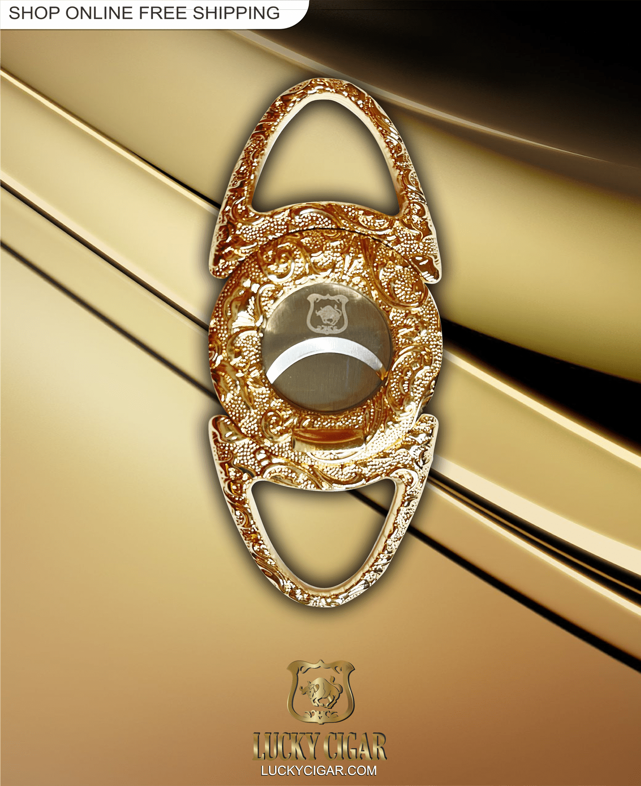 Cigar Lifestyle Accessories: Cigar Cutter in Gold with Raised Pattern
