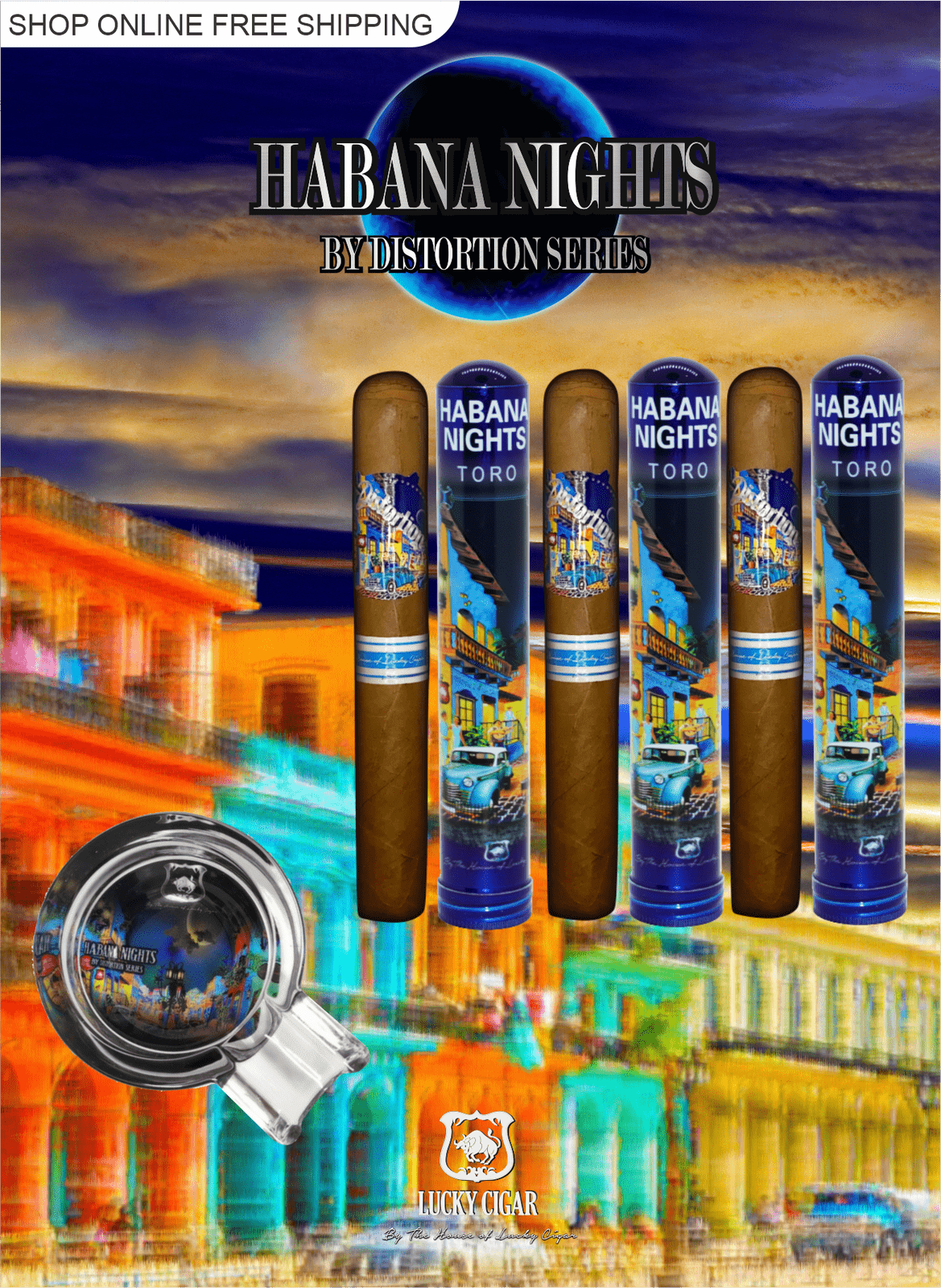 Habana Nights Set Of 3 Cigars And Ashtray Set :