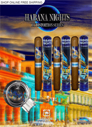Habana Nights Set Of 3 Cigars And Ashtray Set :