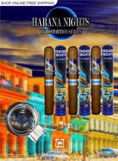 Habana Nights 6x50 Cigar From The Distortion Series: 3 Cigars with Crystal Glass Ashtray