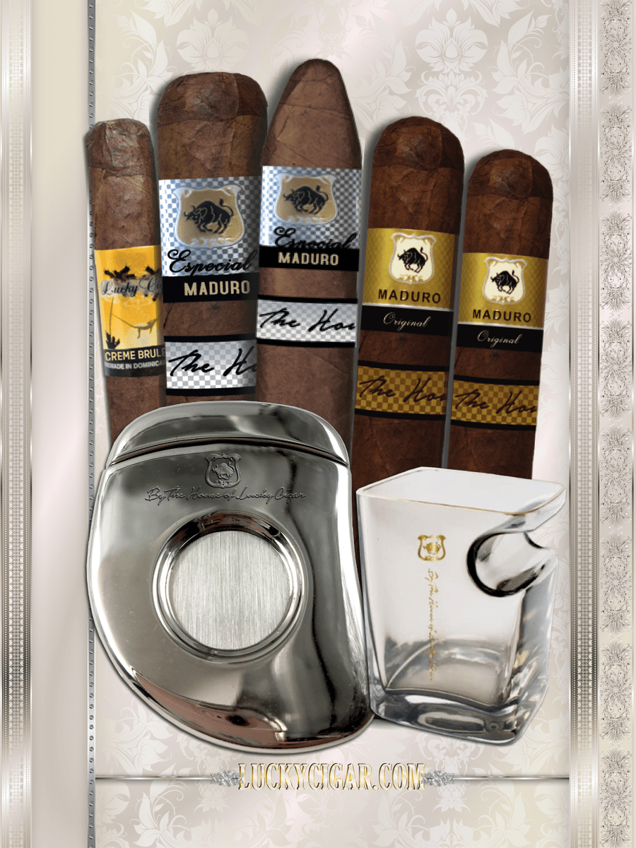 Cigar Gift Sets: Set of 5 Cigars, Drinking Glass, Cutter