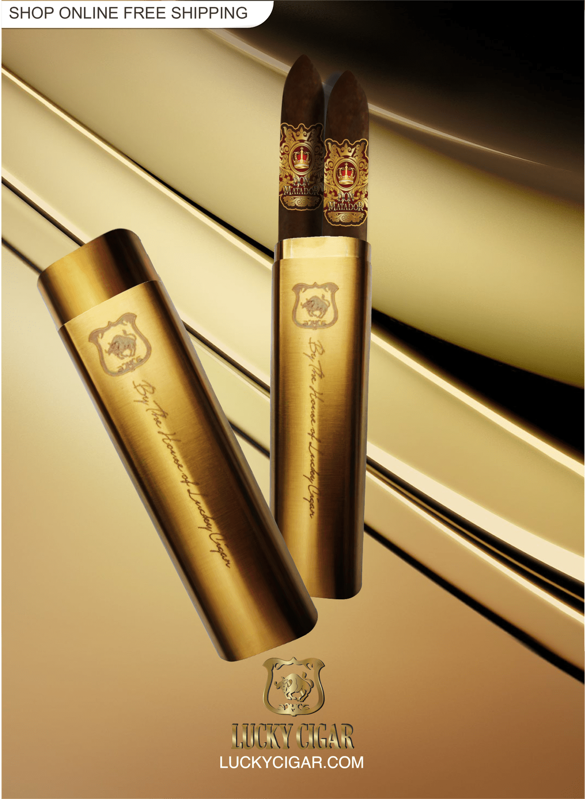 Cigar Lifestyle Accessories: Travel Humidor Double Cigar Steel Tube in Gold