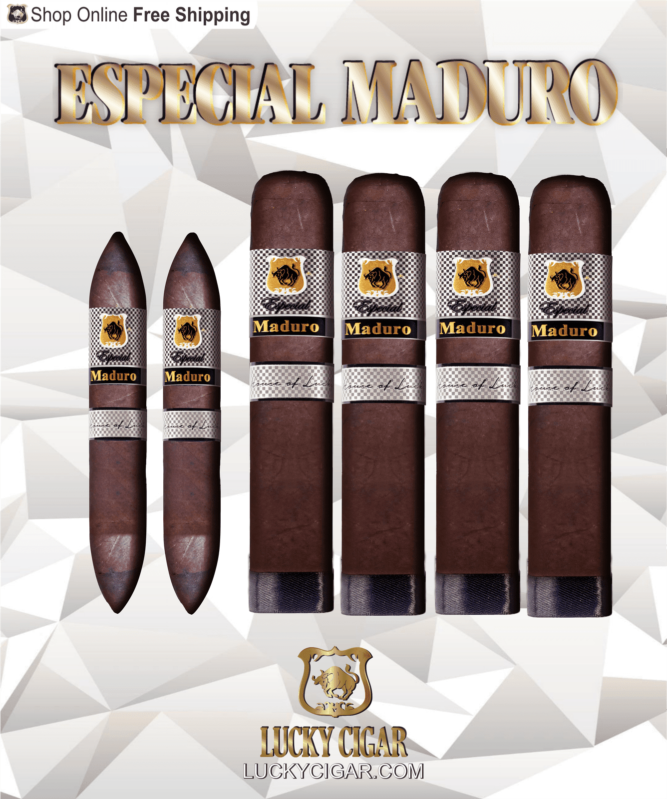 Maduro Cigars: Especial Maduro by Lucky Cigar: Set of 6 Cigars, 4 Gigante, 2 Perfecto