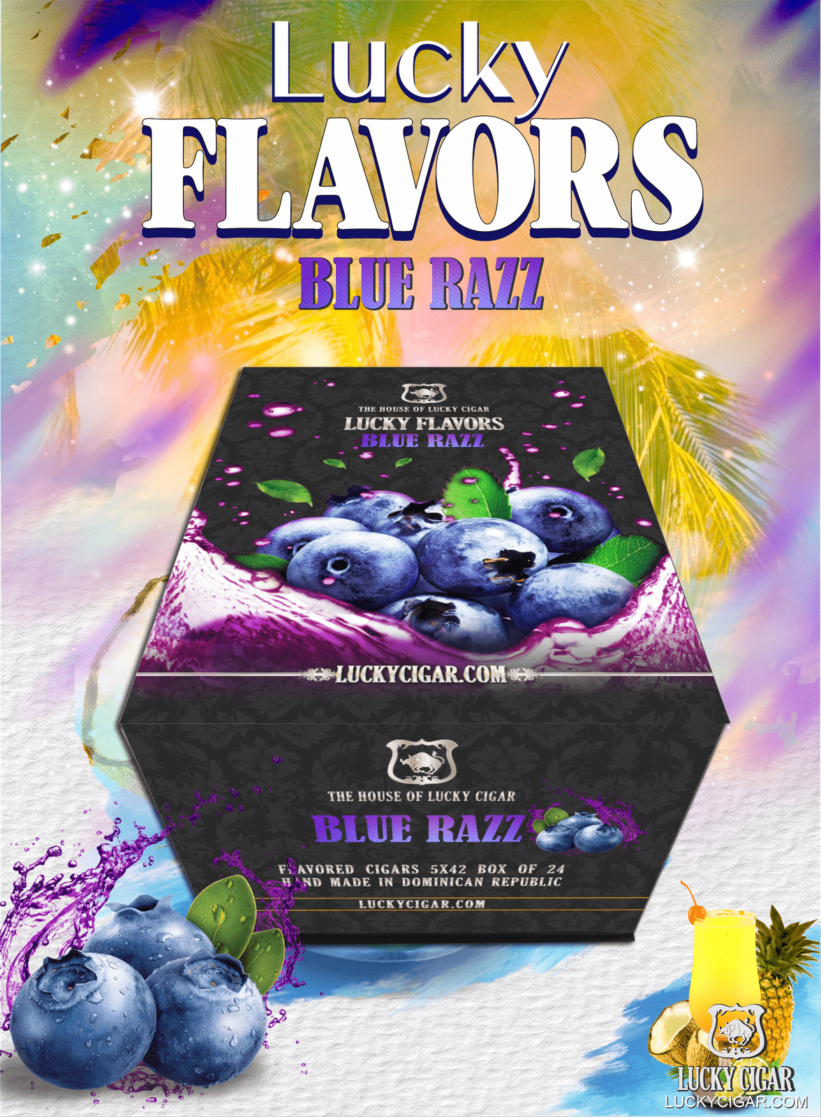 Flavored Cigars: Lucky Flavors Blue Razz 5x42 Box of 24