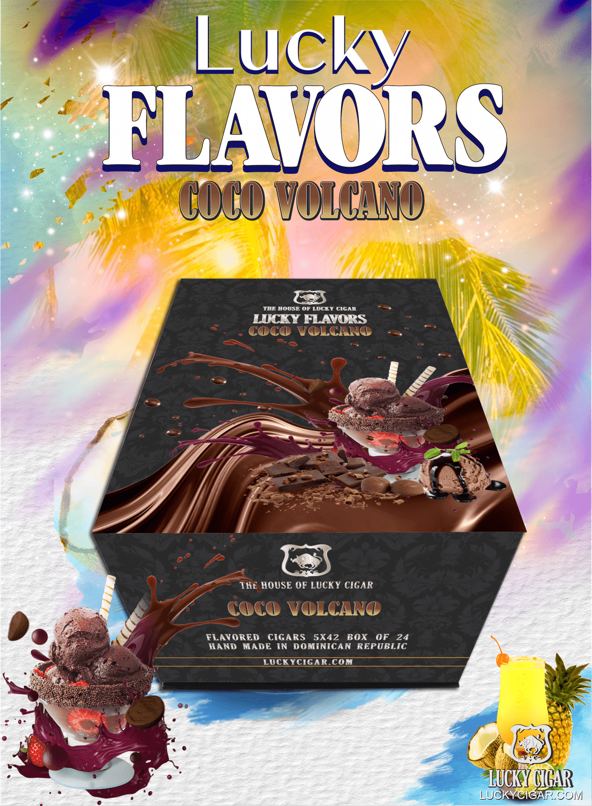 Flavored Cigars: Lucky Flavors coco volcano  5x42 Box of 24