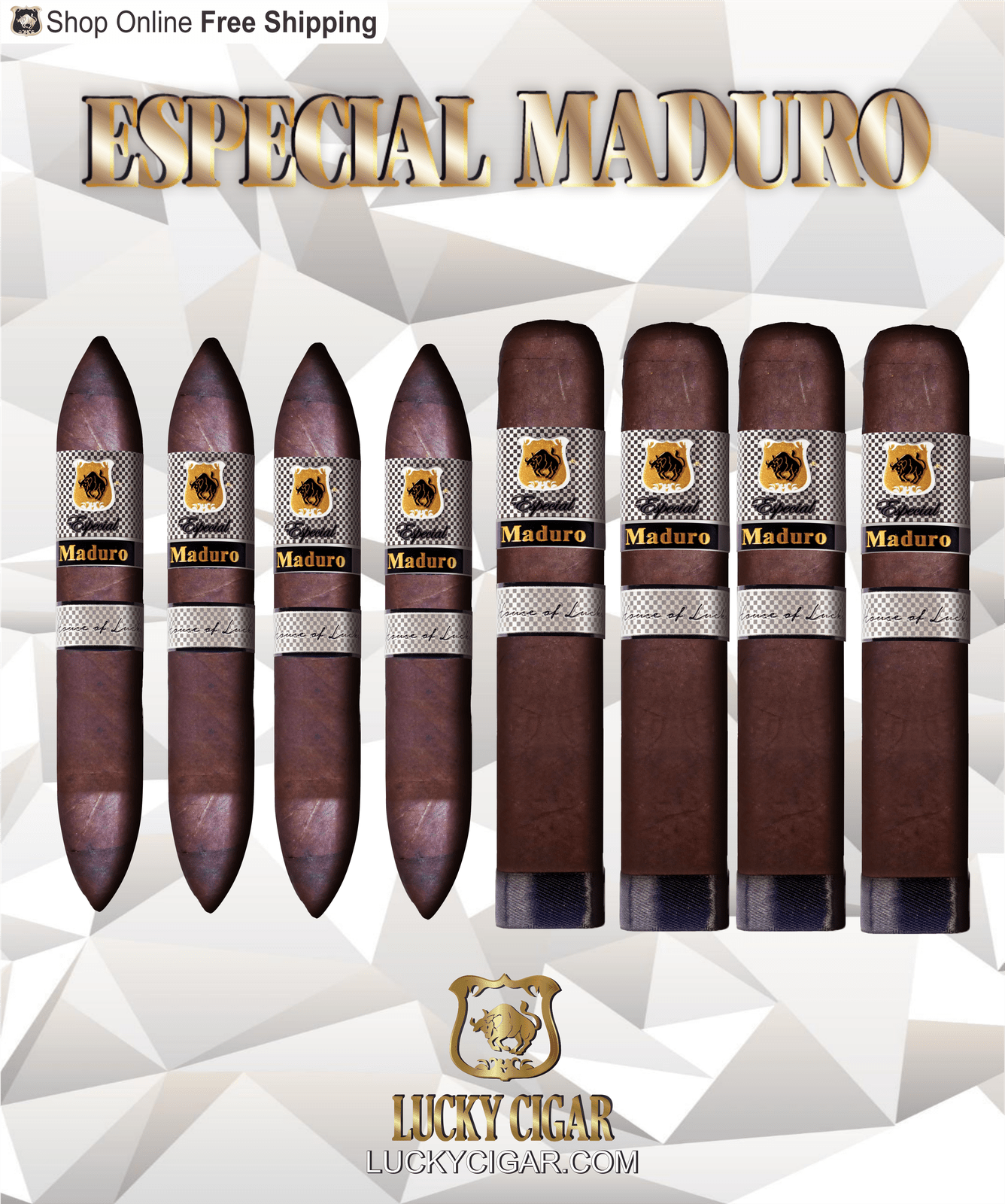 Maduro Cigars: Especial Maduro by Lucky Cigar: Set of 8 Cigars, 4 Gigante, 4 Perfecto