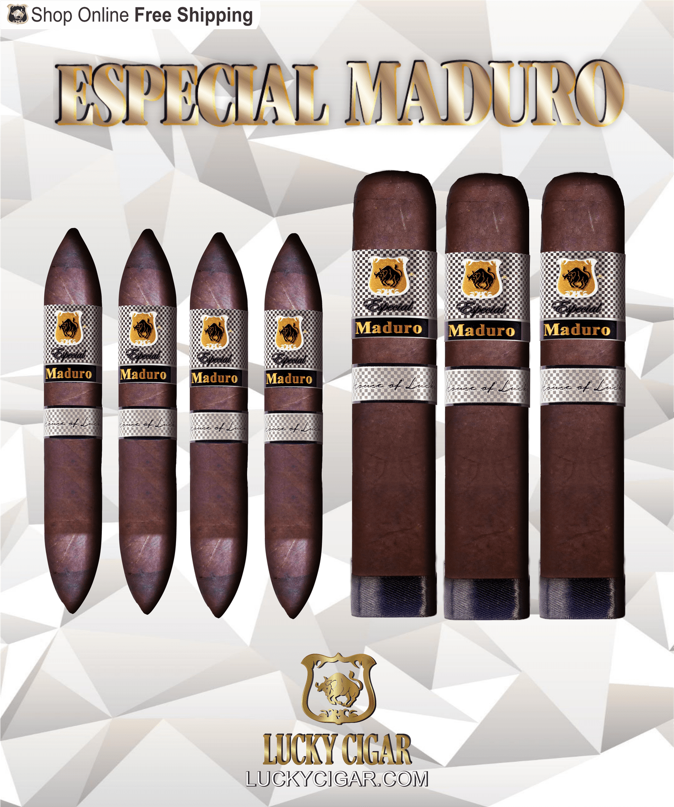 Maduro Cigars: Especial Maduro by Lucky Cigar: Set of 7 Cigars, 3 Gigante, 4 Perfecto 