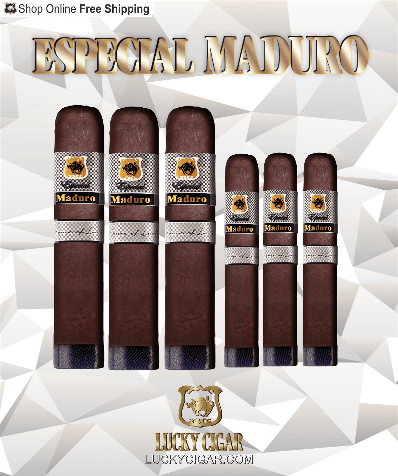 Maduro Cigars: Especial Maduro by Lucky Cigar: Set of 6 Cigars, 3 Gigante, 3 Corona