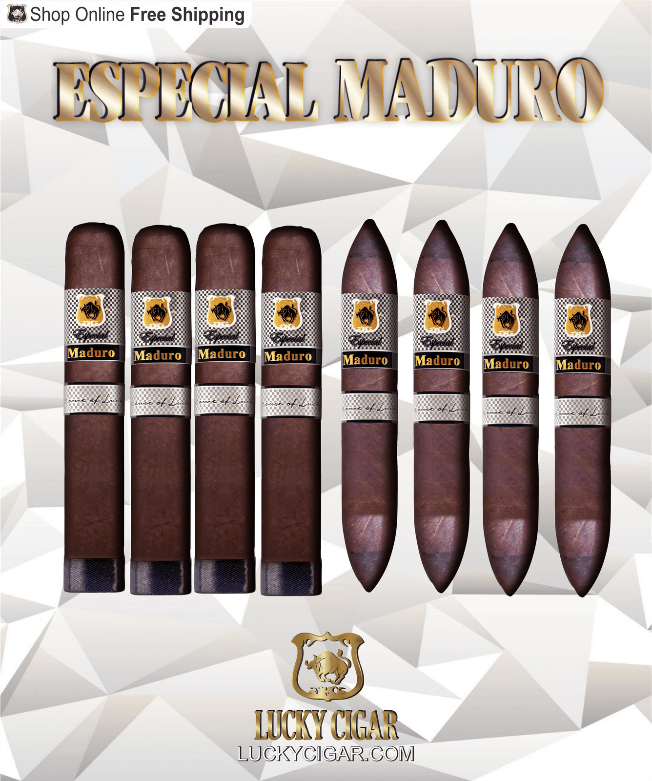 Maduro Cigars: Especial Maduro by Lucky Cigar: Set of 8 Cigars, 4 Toro, 4 Perfecto 