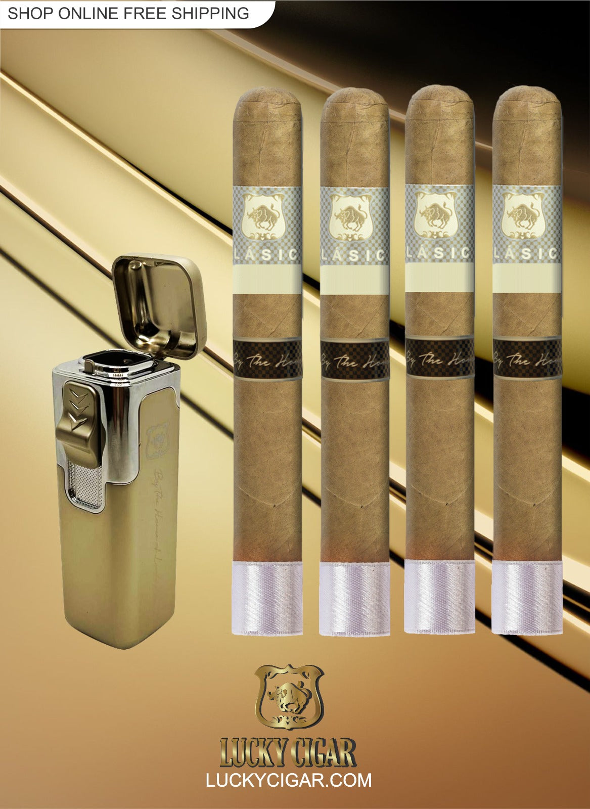 Classic Cigars - Classico by Lucky Cigar: Set of 4 Cigars, Toro with Torch Lighter