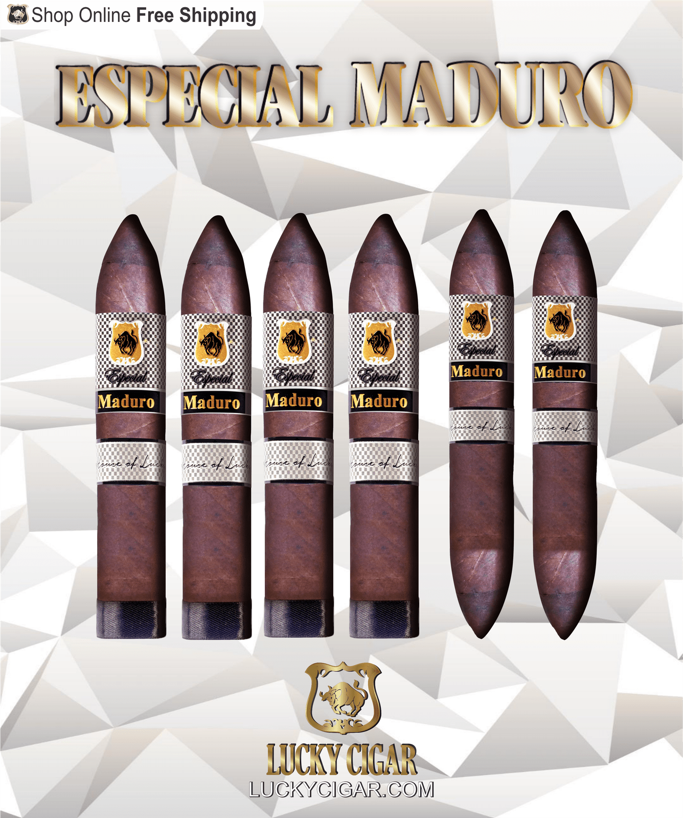 Maduro Cigars: Especial Maduro by Lucky Cigar: Set of 6 Cigars, 4 Torpedo, 2 Perfecto 