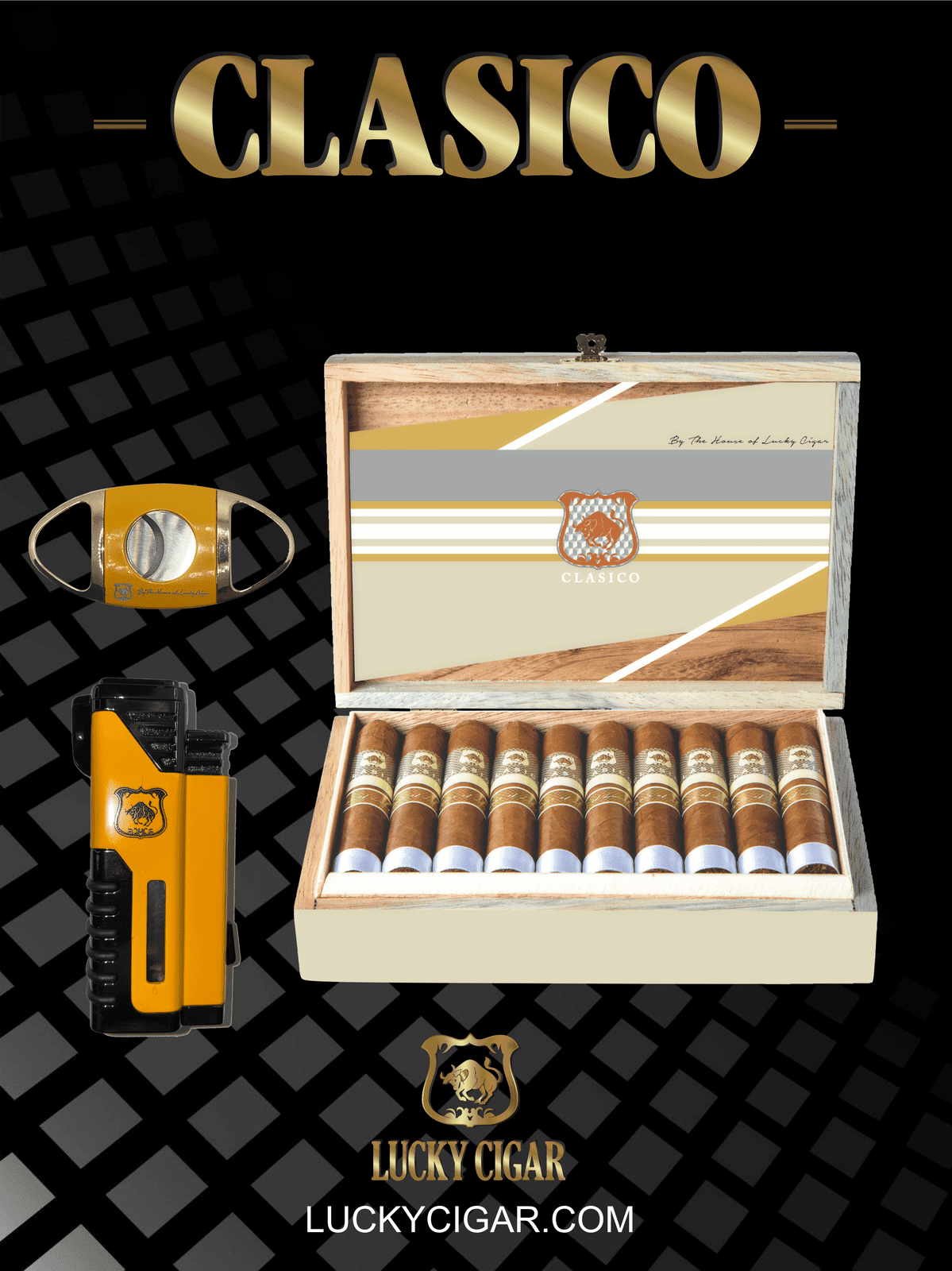 Classic Cigars - Classico by Lucky Cigar: Set of Rotchilde 4 1/2x50 Box of 20 with Torch, Cutter