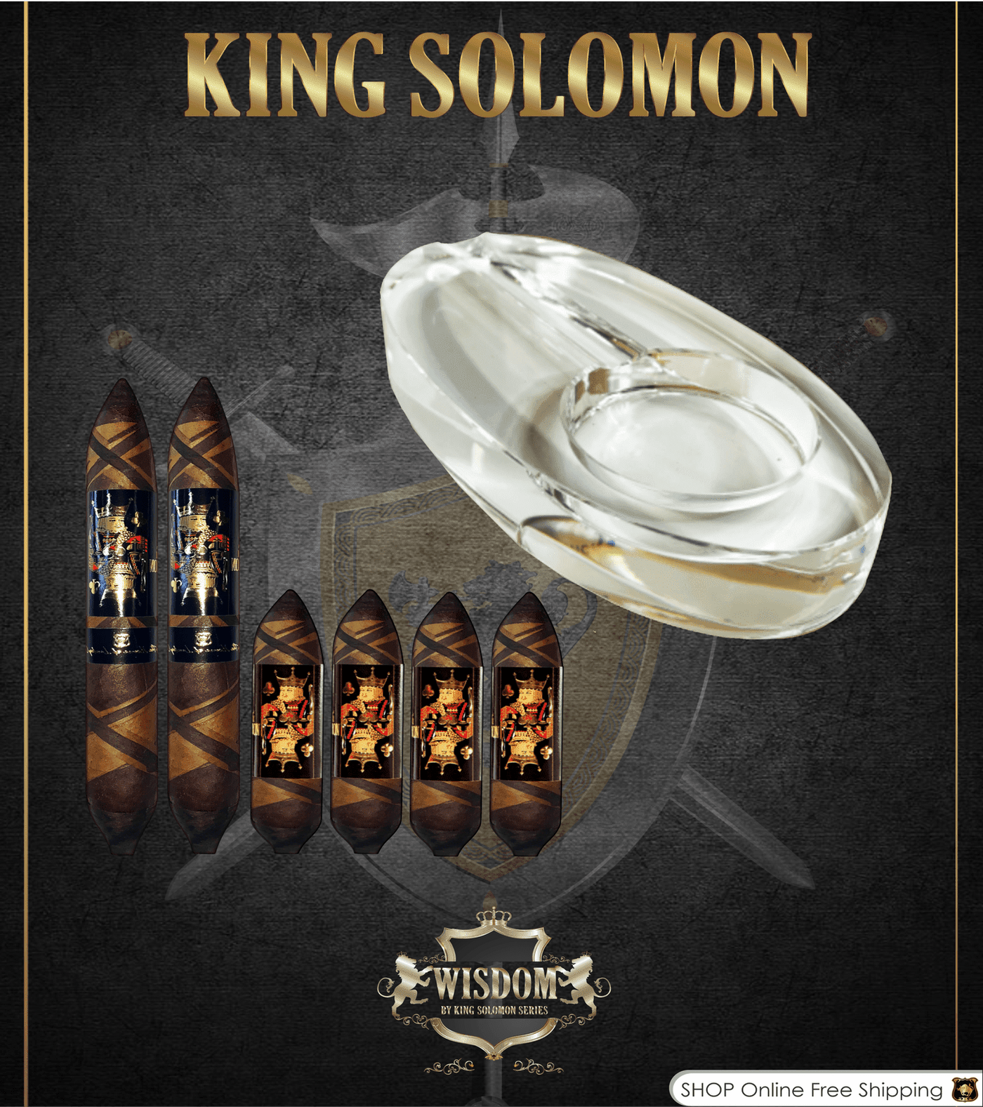 Wisdom 4x60 Cigar From The King Solomon Series: Set of 4 and 2 King Solomon 7x58 Cigar with Ashtray