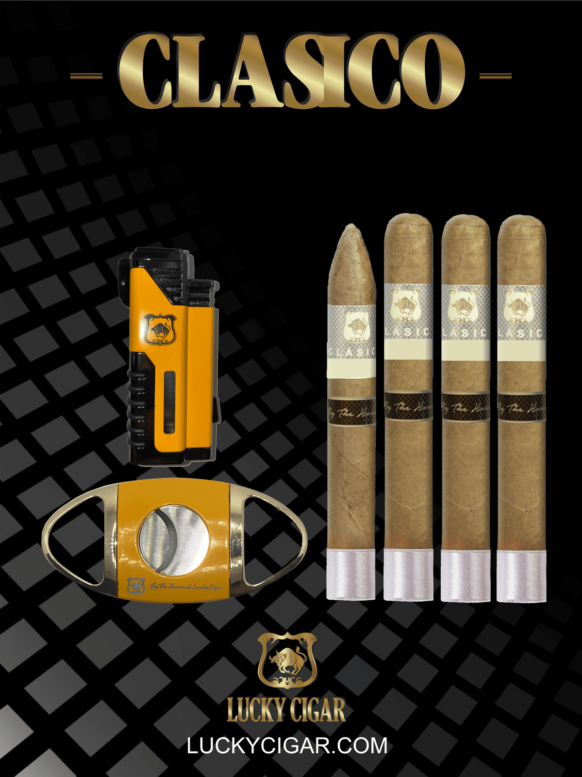 Lucky Cigar Sampler Sets: Set of 4 Classico Cigars with Torch, Cutter 1 Classico Torpedo 6x52 3 Classico Toro 6x50