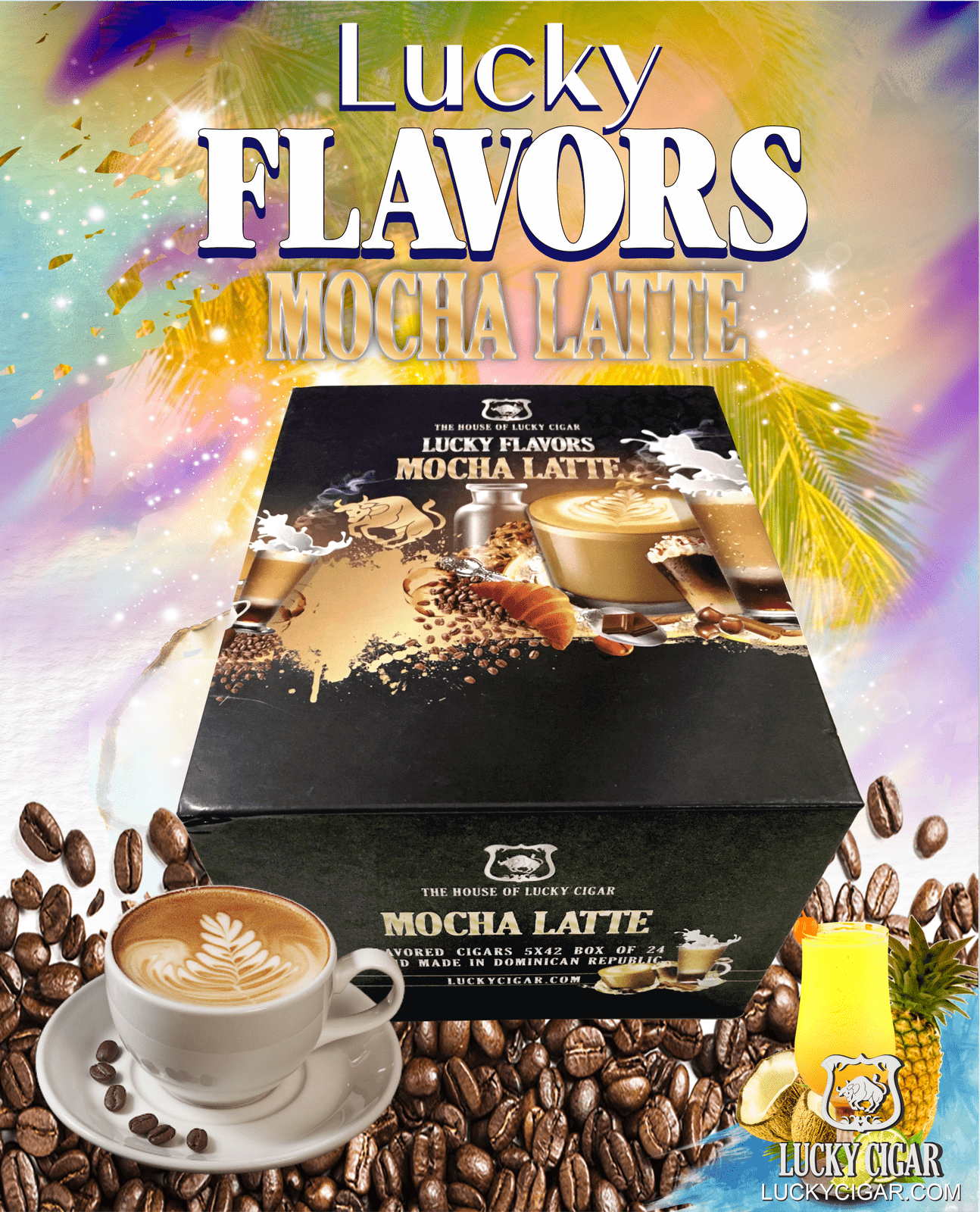 Flavored Cigars: Lucky Flavors Mocha Latte 5x42 Box of 24 Cigars