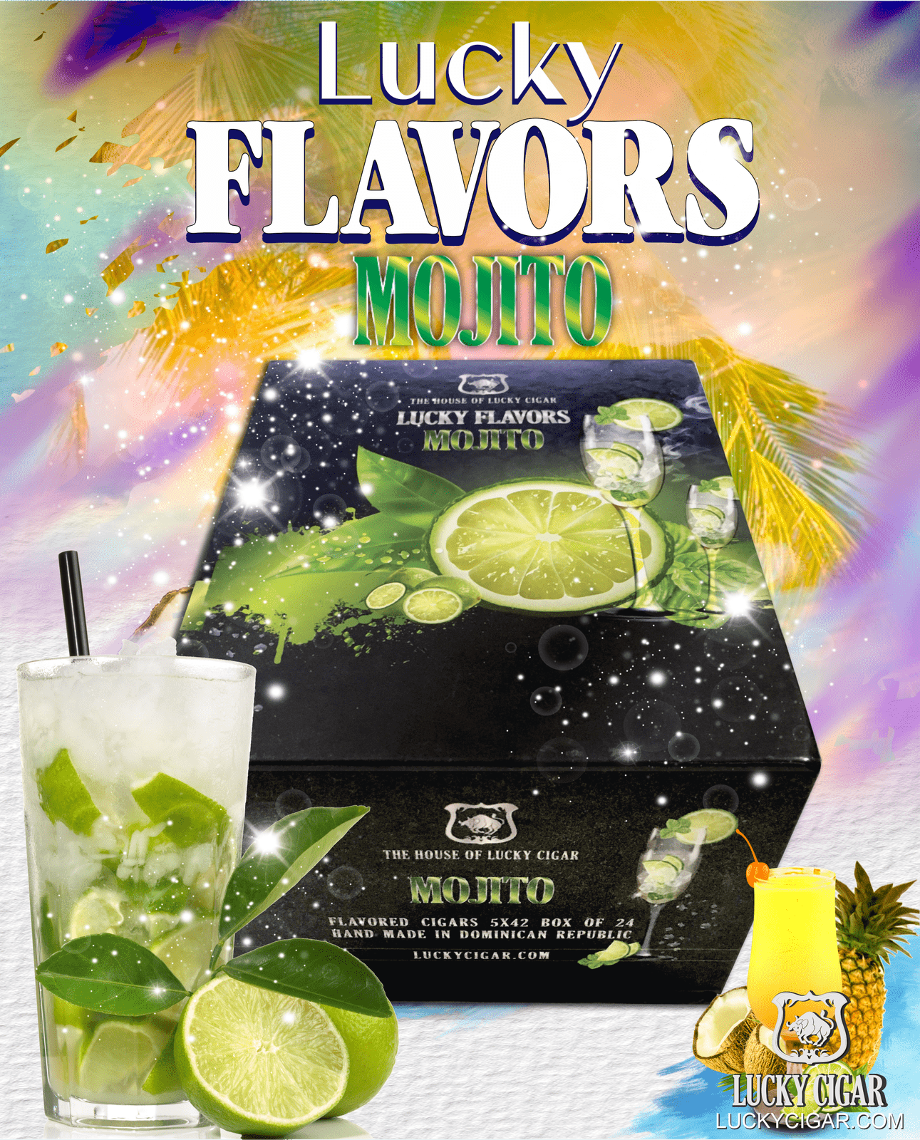 Flavored Cigars: Lucky Flavors Mojito Rum 5x42 Box of 24 Cigars