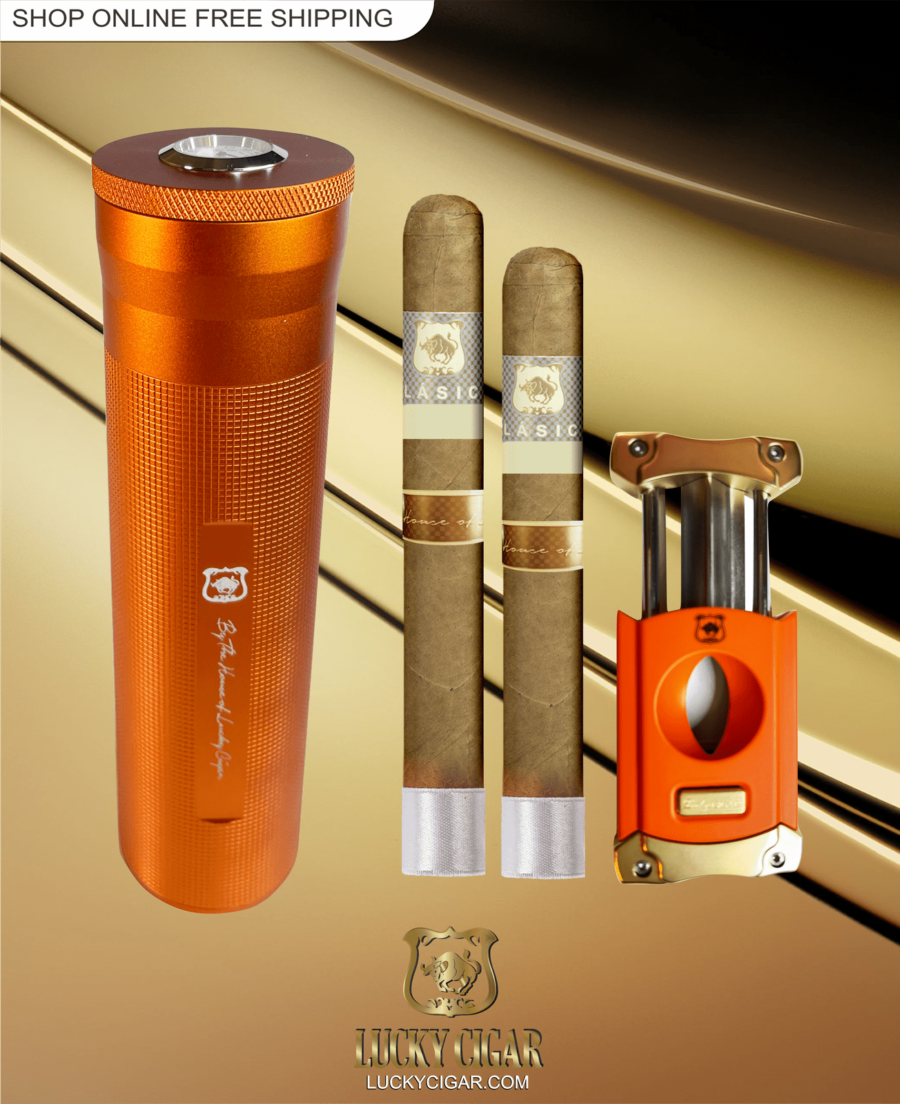 Lucky Cigar Sampler Sets: Set of 2 Classico Toro, Robusto Cigars with Cutter, Travel Humidor Tube with Hygrometer