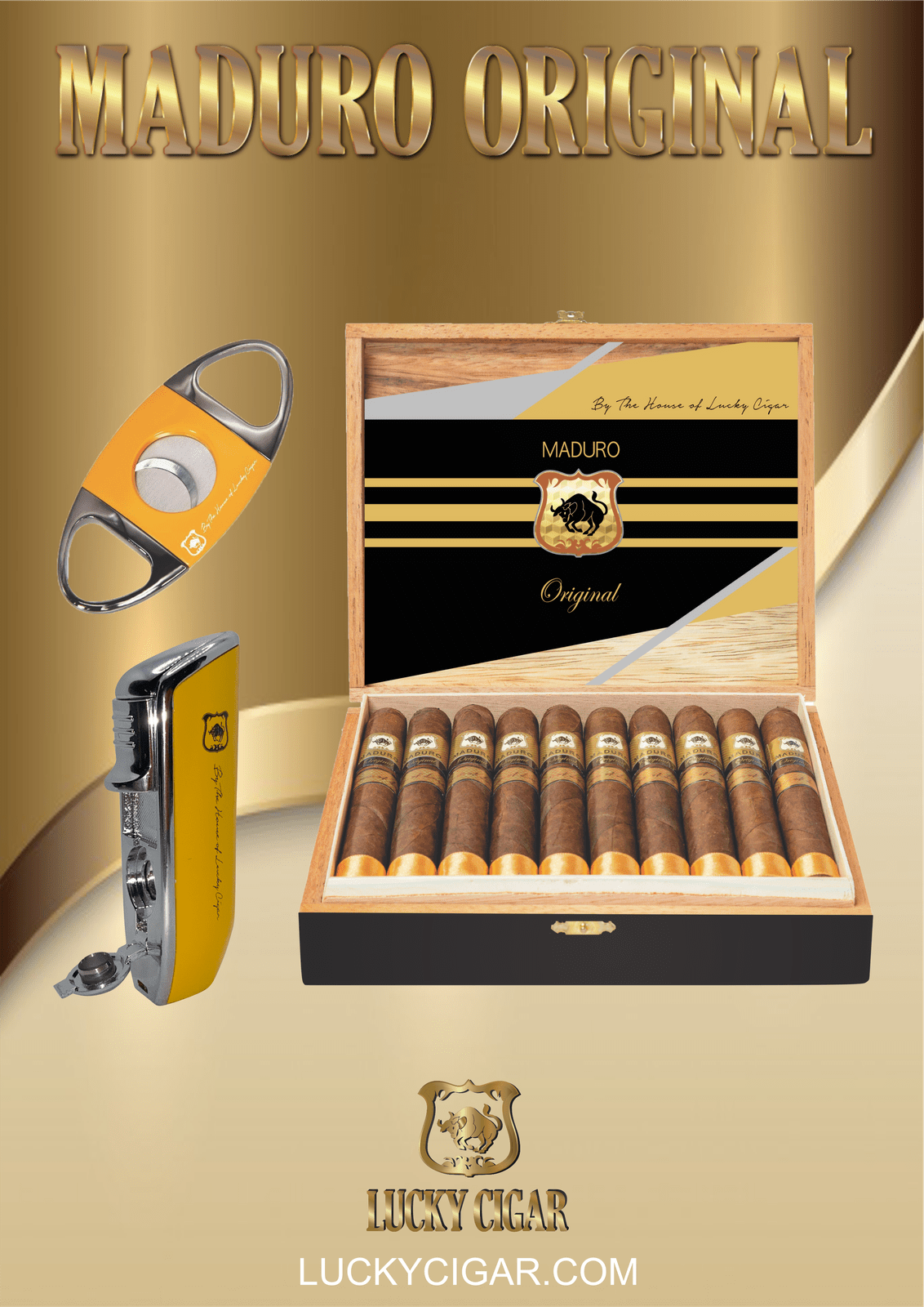Lucky Cigar Sampler Sets: Set of Box Maduro Original Robusto Cigars with Torch, Cutter
