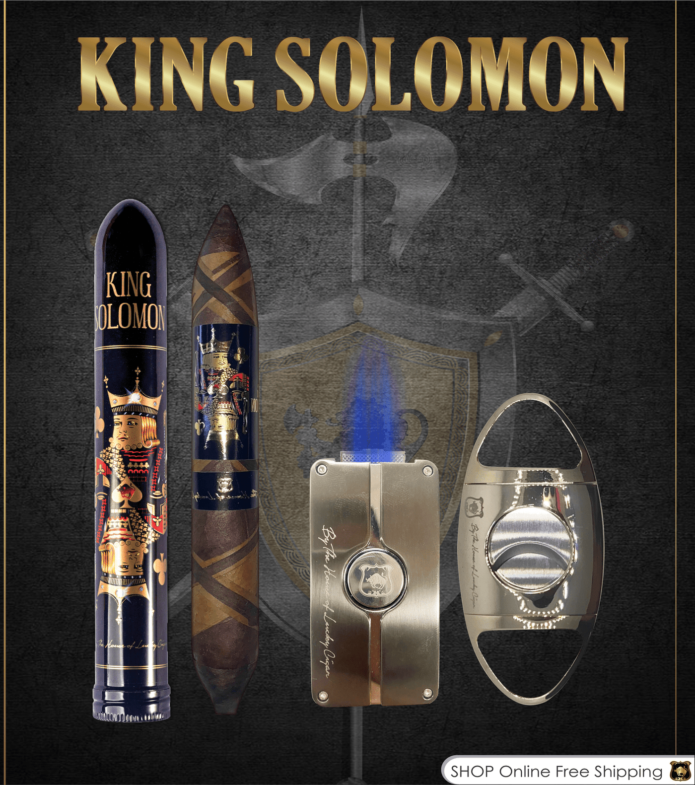 From The King Solomon Series: 1 Solomon 7x60 Cigars with Torch, Cutter Set