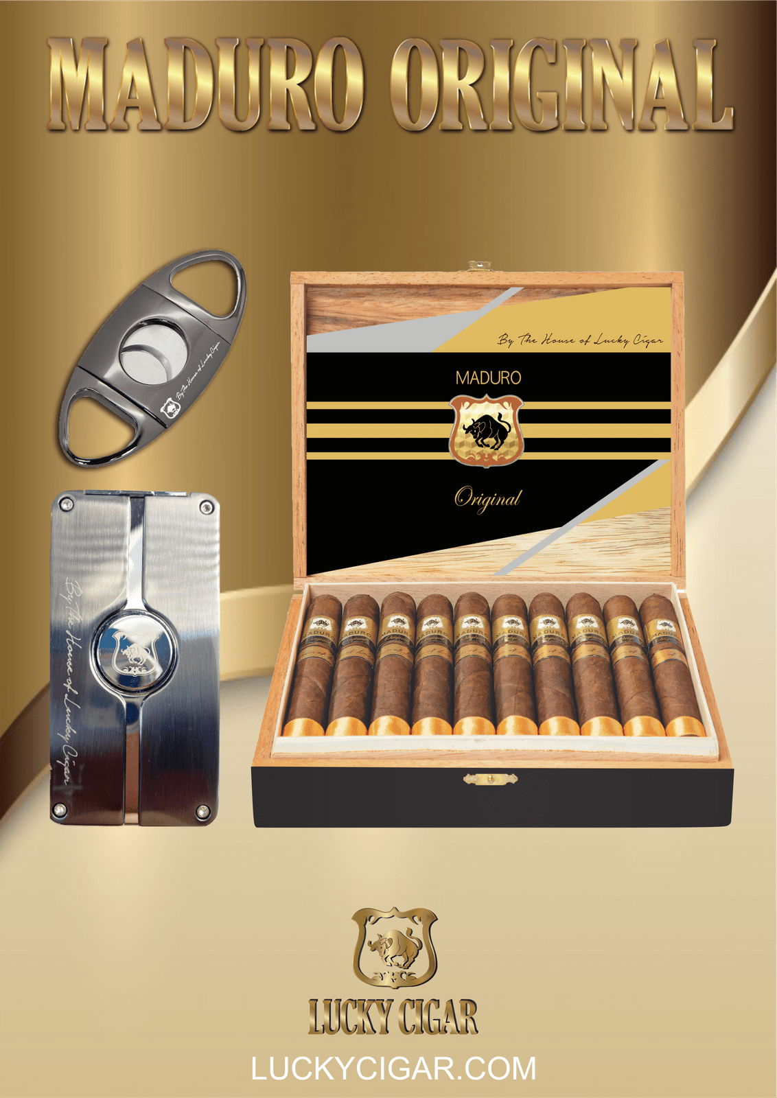 Maduro Cigars: Maduro Original by Lucky Cigar: Box of 20 Cigars with Cutter, Lighter