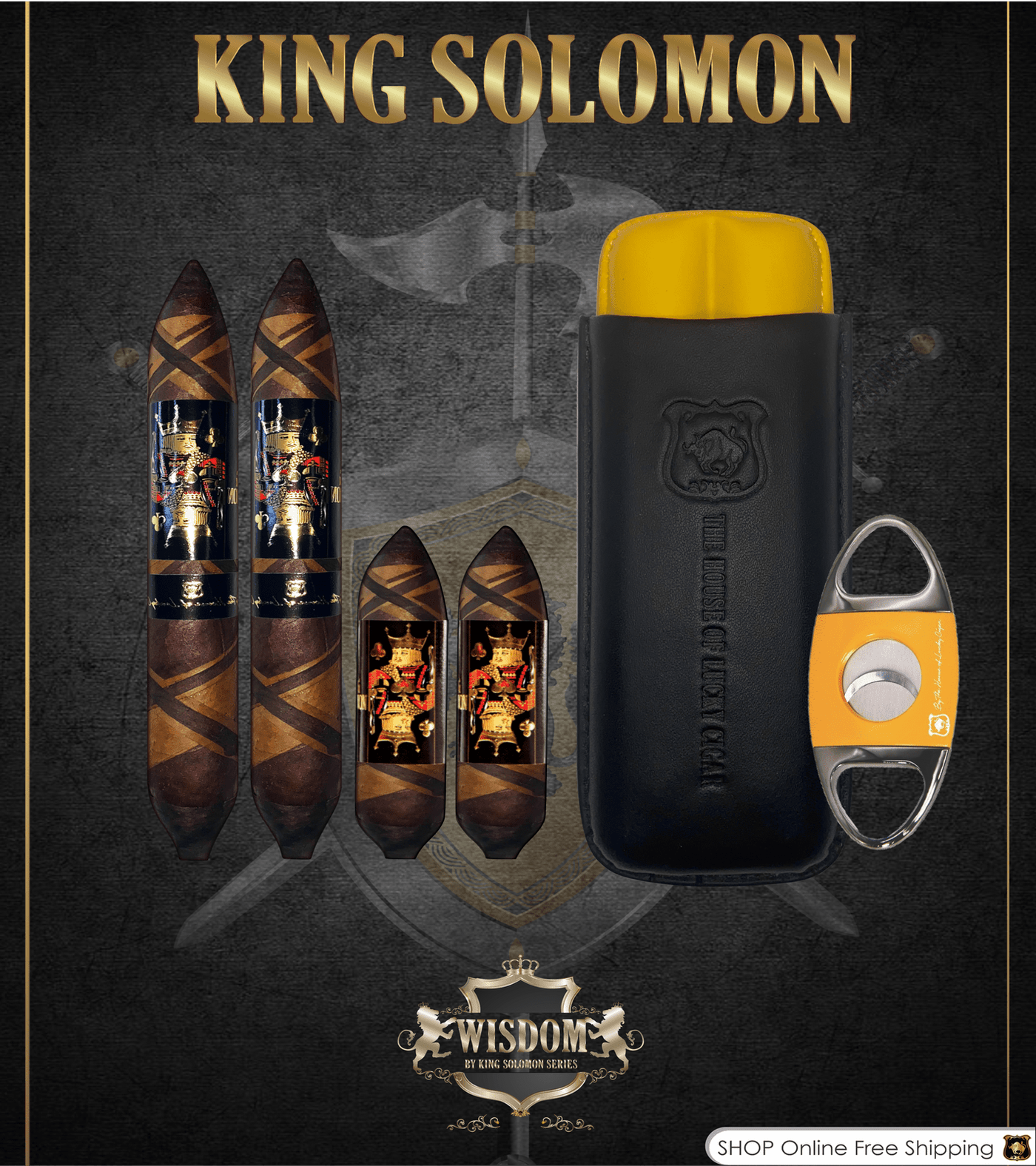 Wisdom 4x60 Cigar From The King Solomon Series: Set of 2 and 2 King Solomon 7x58 Cigar with Humidor and Lighter