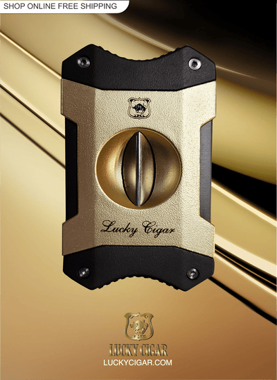 Cigar Lifestyle Accessories: Cigar Cutter in Gold with Sand Pattern